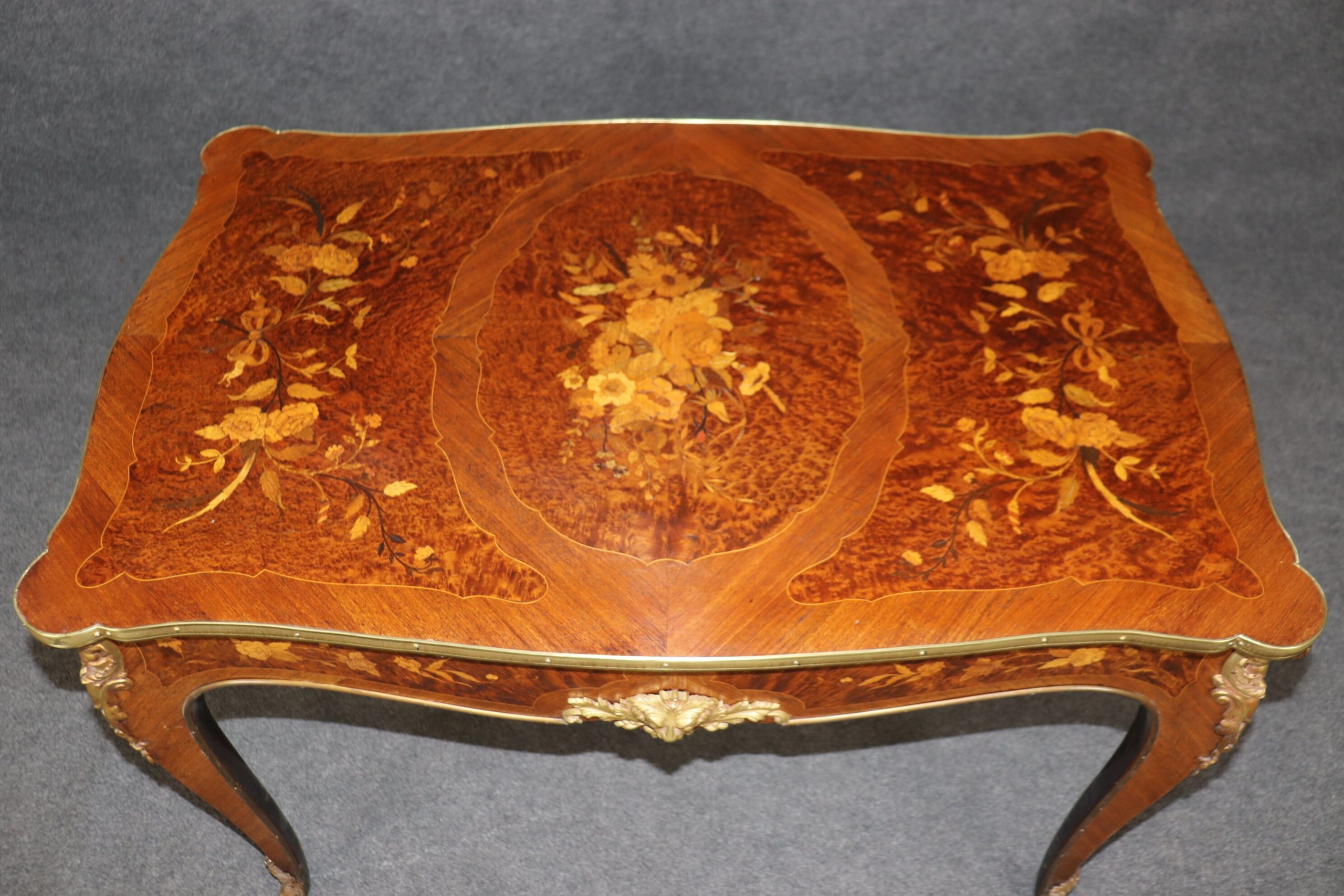French Louis XV Style Inlaid Bronze Mounted Table Desk, Accent Table - Image 5