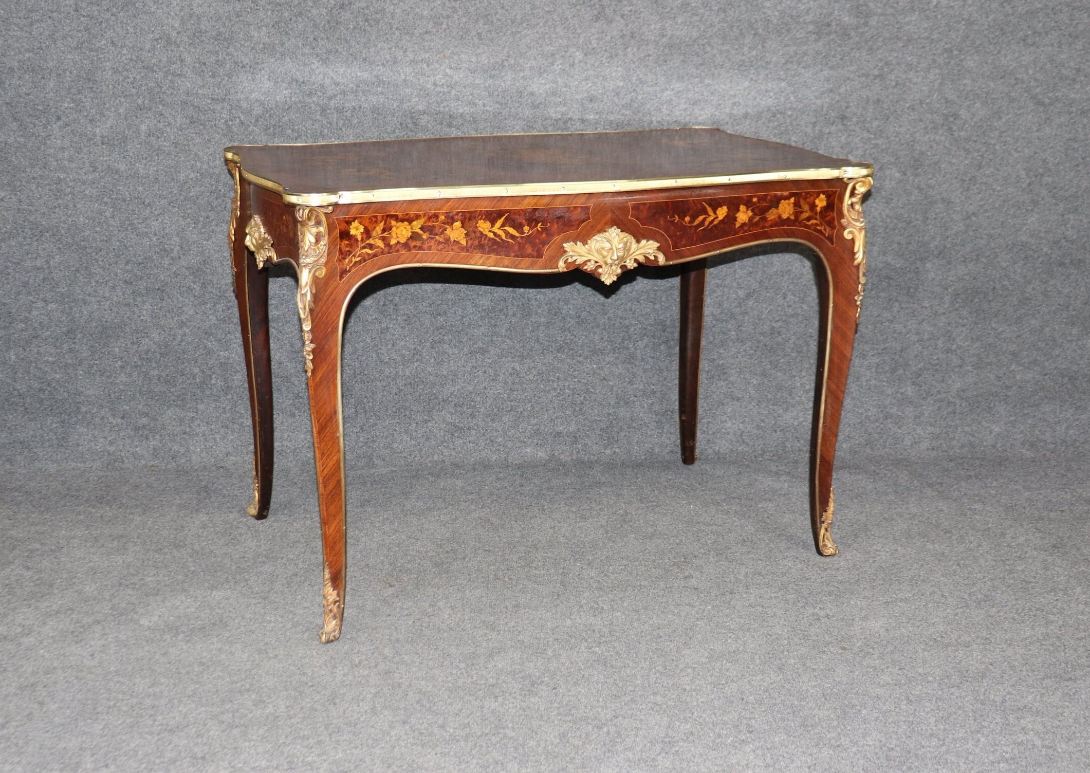 French Louis XV Style Inlaid Bronze Mounted Table Desk, Accent Table