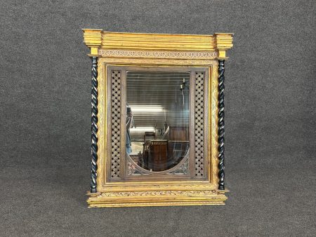 Vintage Dauphine Regency Style Carved Distressed Gilt Wall Hanging Mirror, Accent Mirror