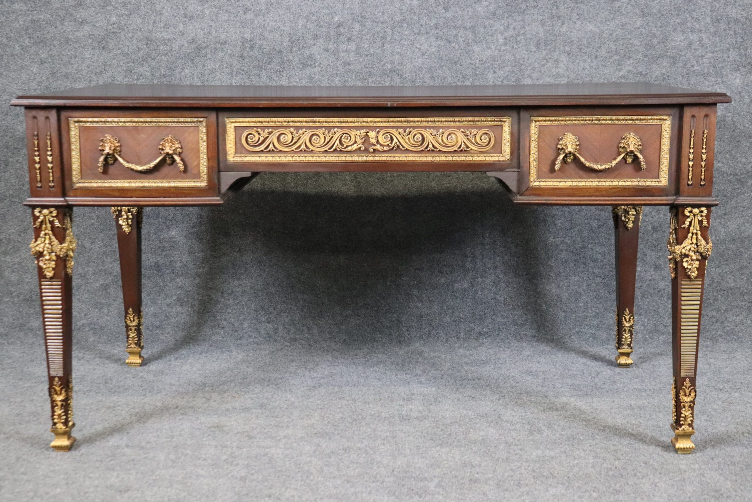 French Louis XVI Style Bronze Mounted Desk manner of Francois Linke, Executive Desk - Image 5