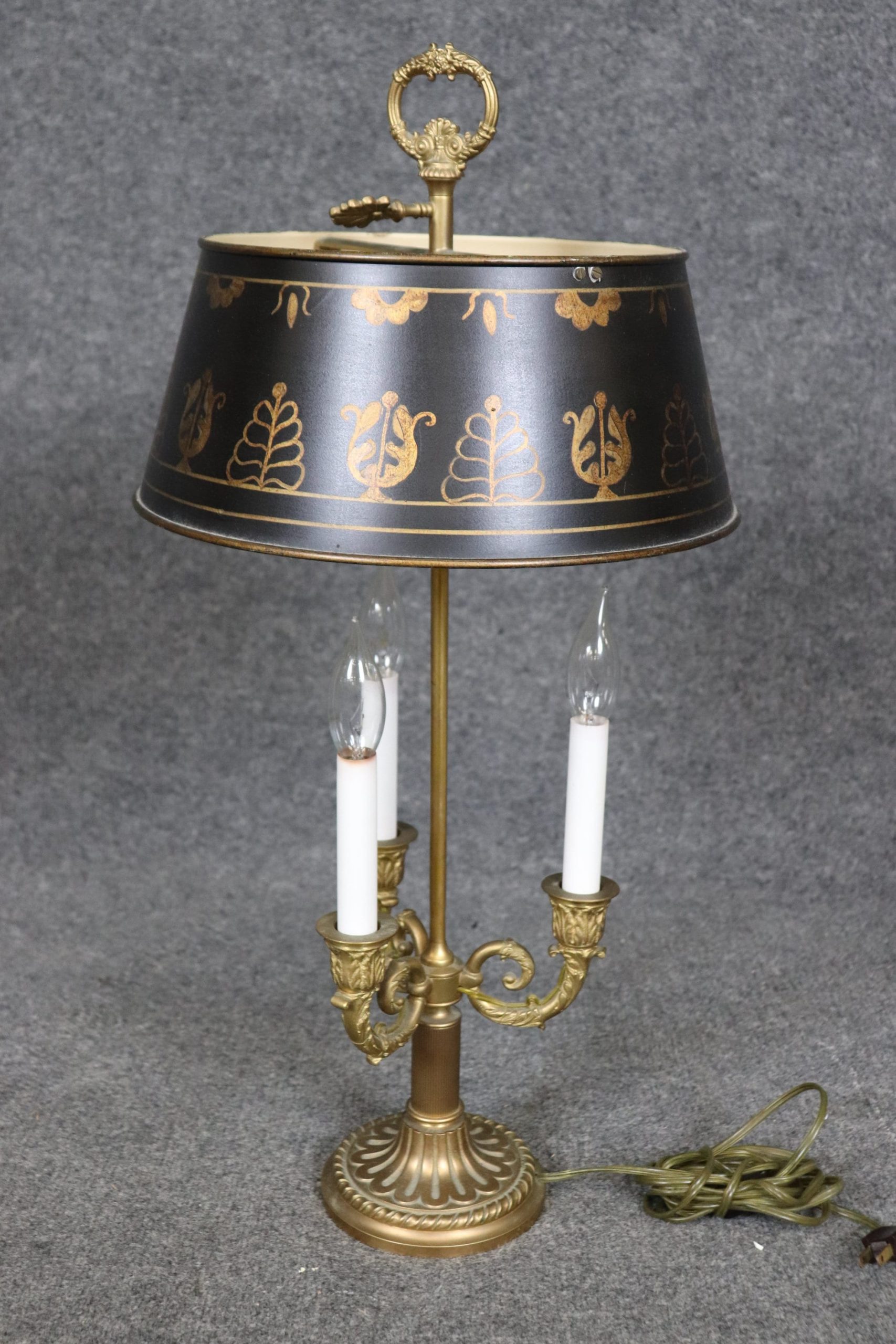 Antique French Empire Style Bouillotte Lamp with Tole Shade, Table Lamp - Image 3