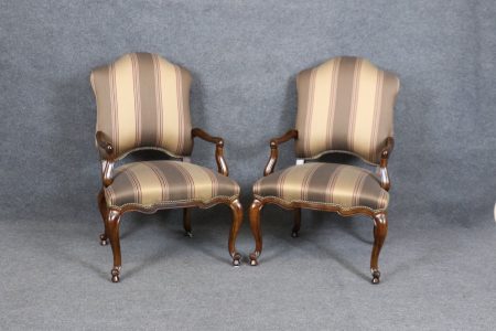 Vintage Pair of Century Furniture Carved Upholstered Armchairs, Lounge Chairs