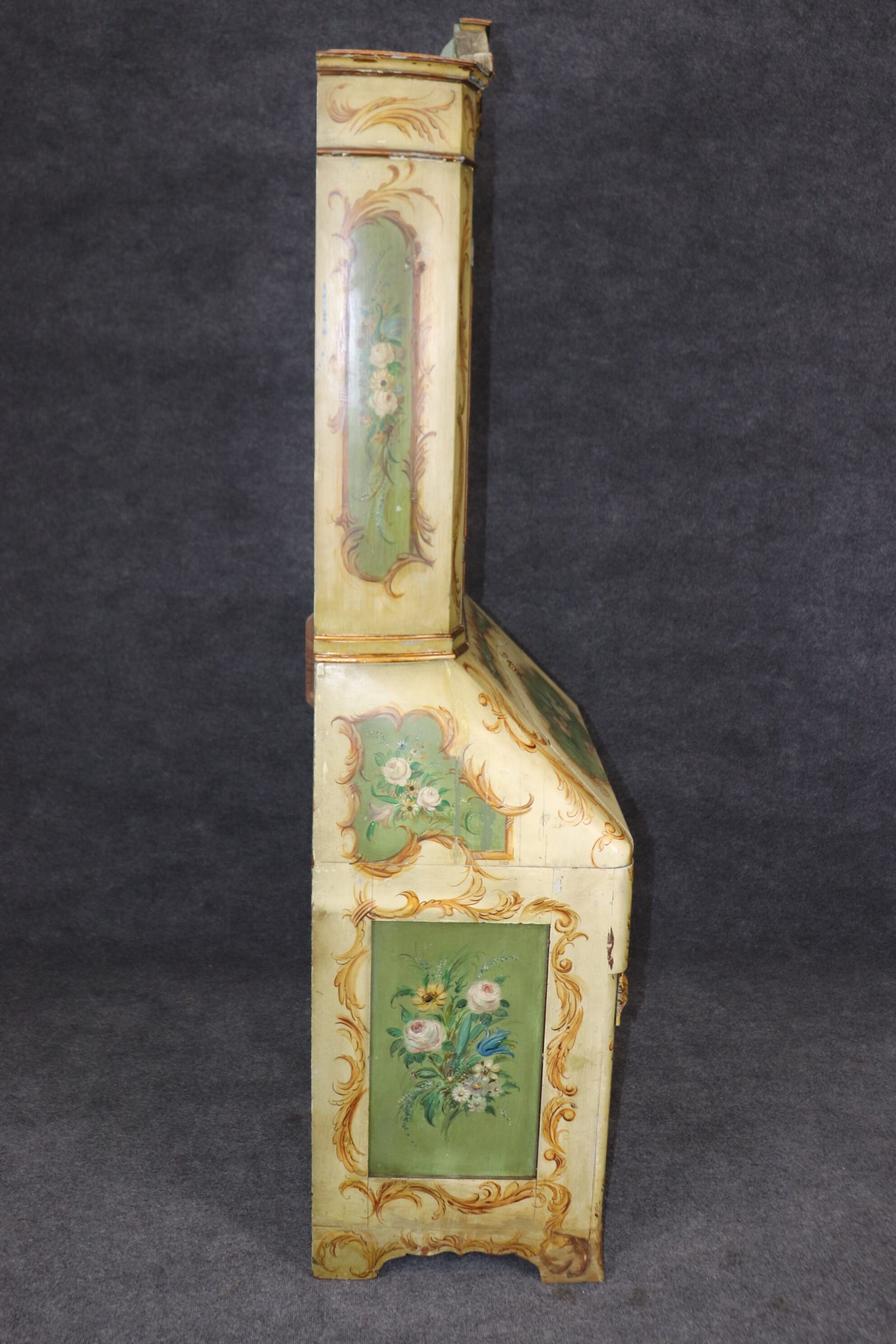 Antique 19th Century Italian Venetian 2 Piece Paint Decorated Secretary Desk, Vintage Secretary - Image 7