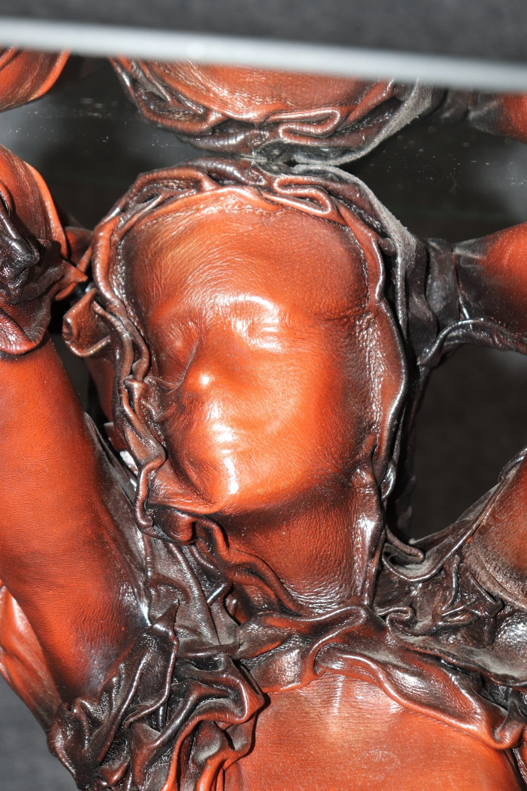 Vintage Leather Wrapped Glass Top Figural End Table by Daphne Du Barry, Sculptural Table - Image 5