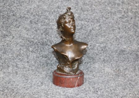Petite French Art Nouveau Bronze Bust of a Woman after J. Garnier circa 1920s, Antique Bust