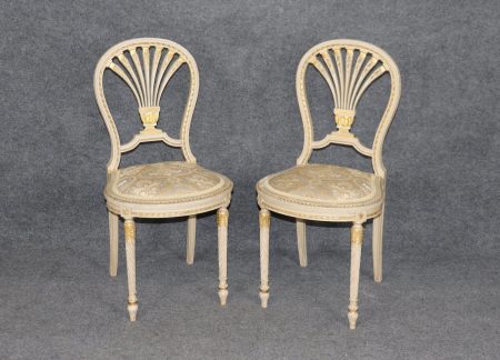 Pair of French Louis XVI Style Paint Decorated Balloon Side Chairs, Antique Furniture