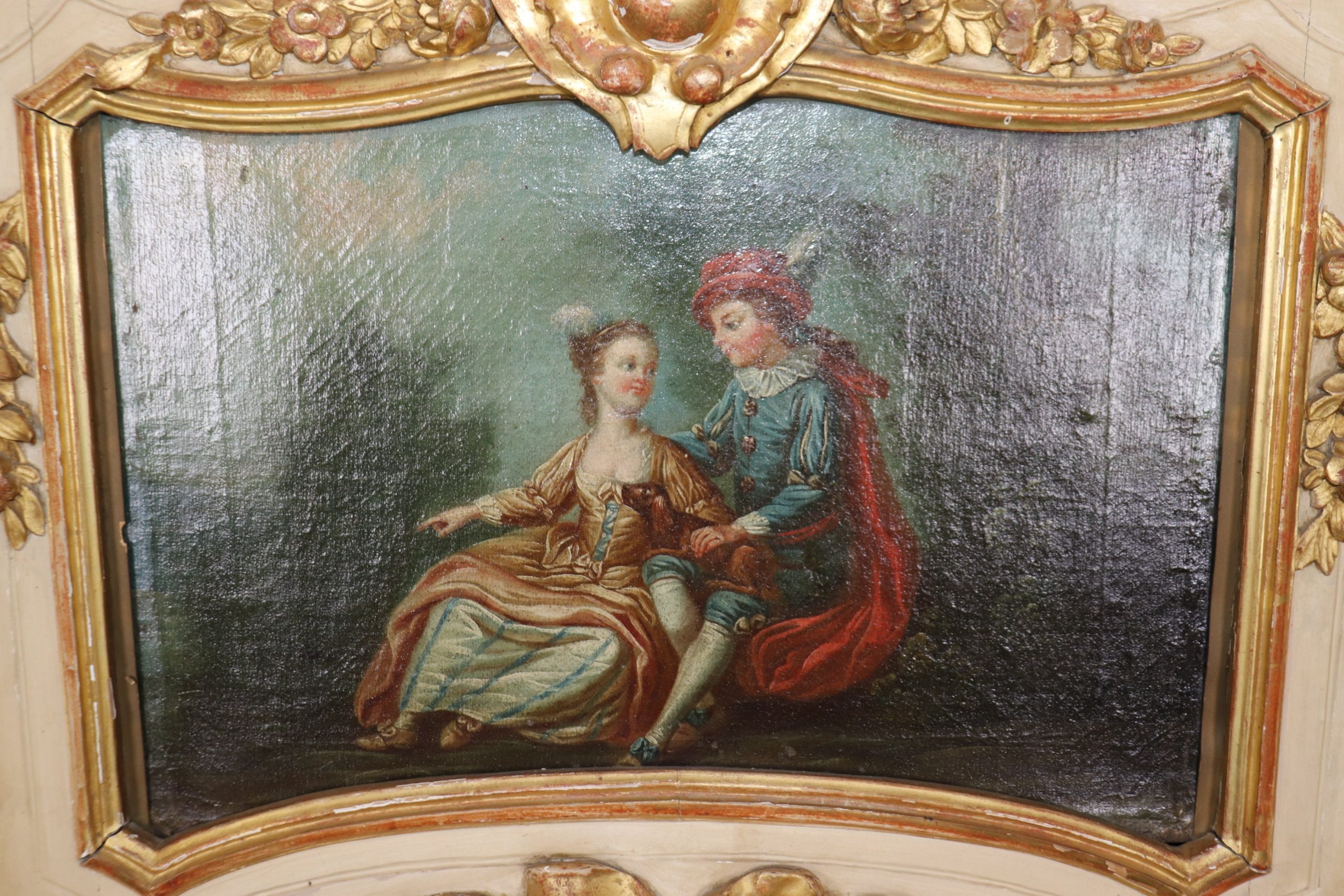 Antique 18th Century French Louis XVI Style Paint Decorated Trumeau Wall Hanging Mirror, Accent Mirror - Image 5