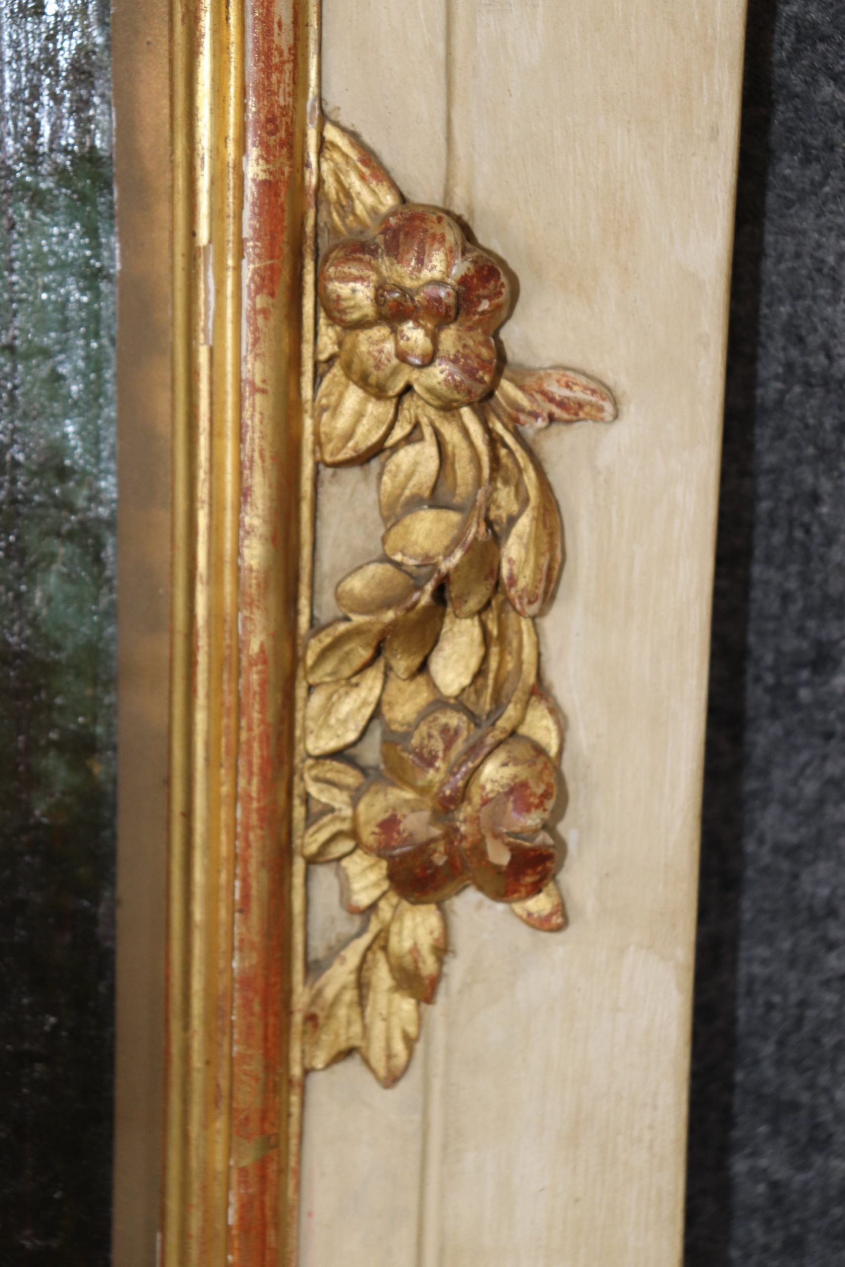 Antique 18th Century French Louis XVI Style Paint Decorated Trumeau Wall Hanging Mirror, Accent Mirror - Image 10