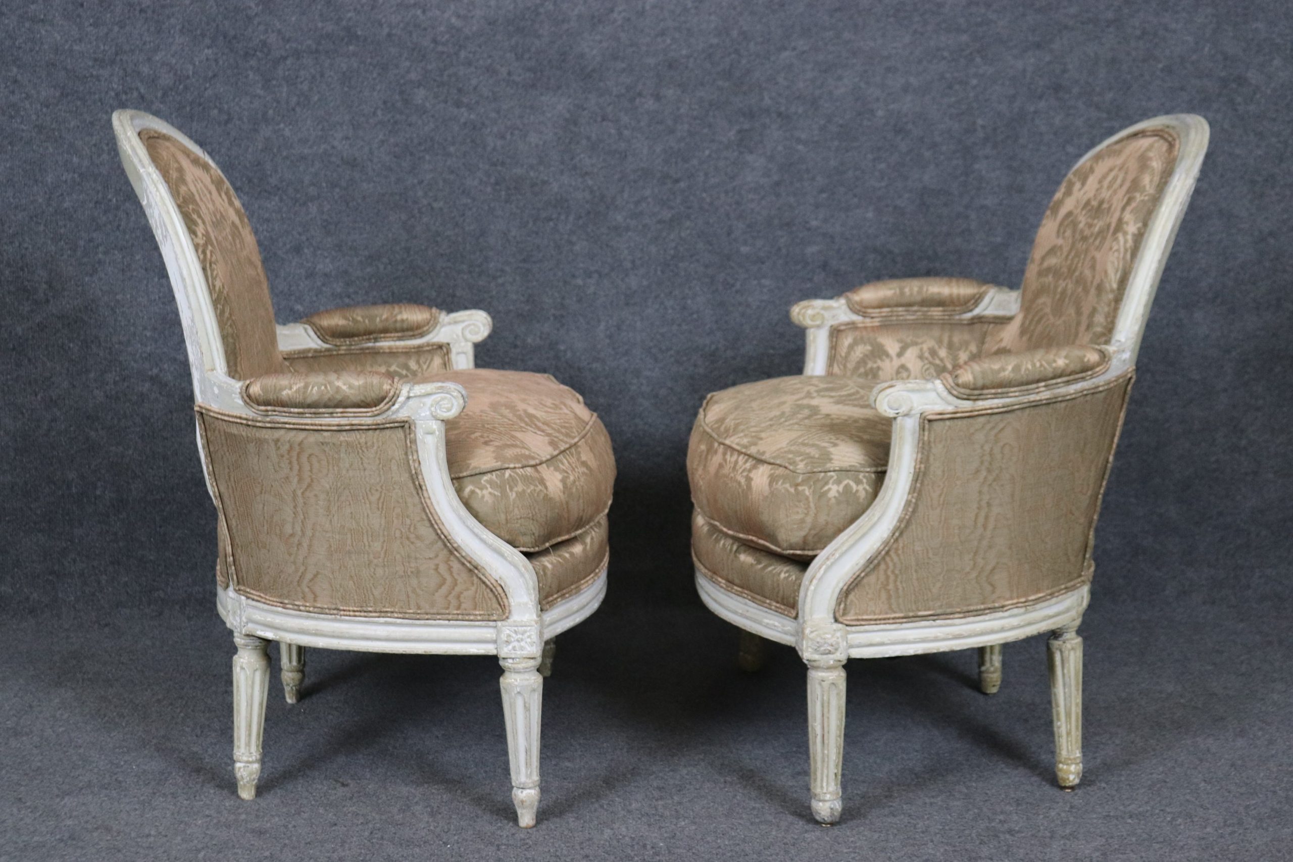 Pair of 18th Century Louis XVI White Paint Decorated Bergeres, Armchairs - Image 4