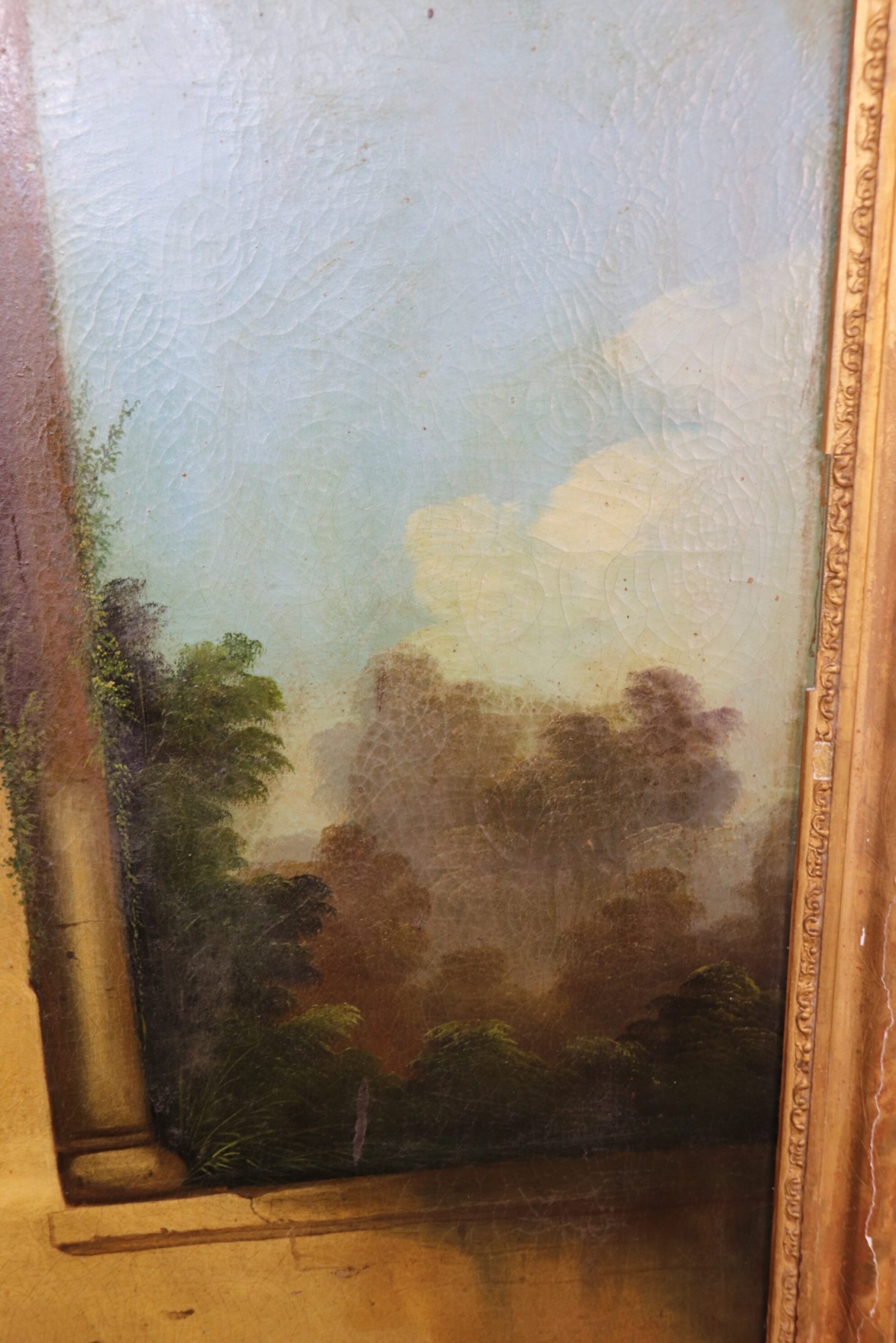 Antique 19th Century Distressed Gold Gilt Trumeau Wall Hanging Mirror, Accent Mirror - Image 9