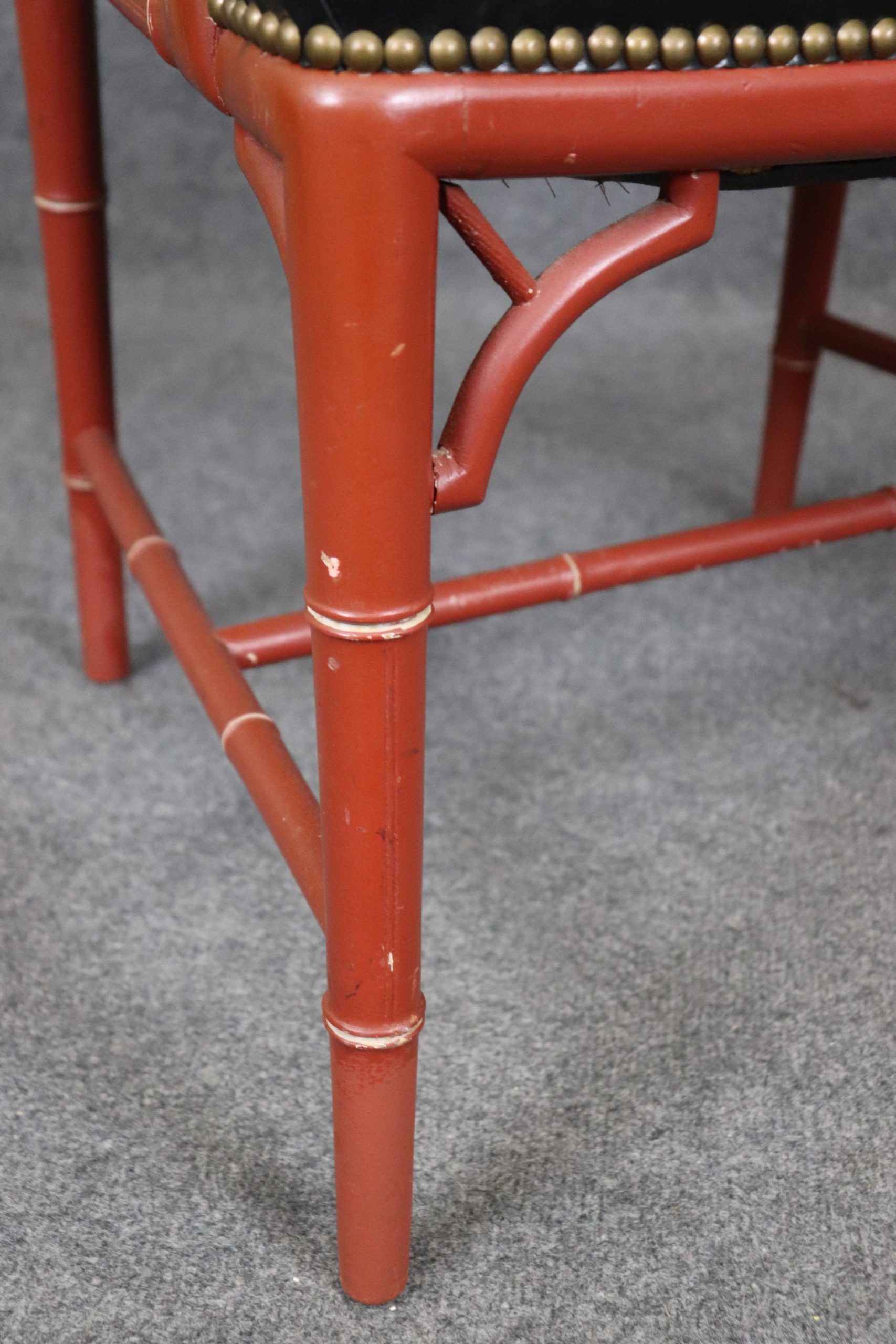 Mid Century Pair of Regency Style Red Faux Bamboo Armchairs, Accent Chairs - Image 7