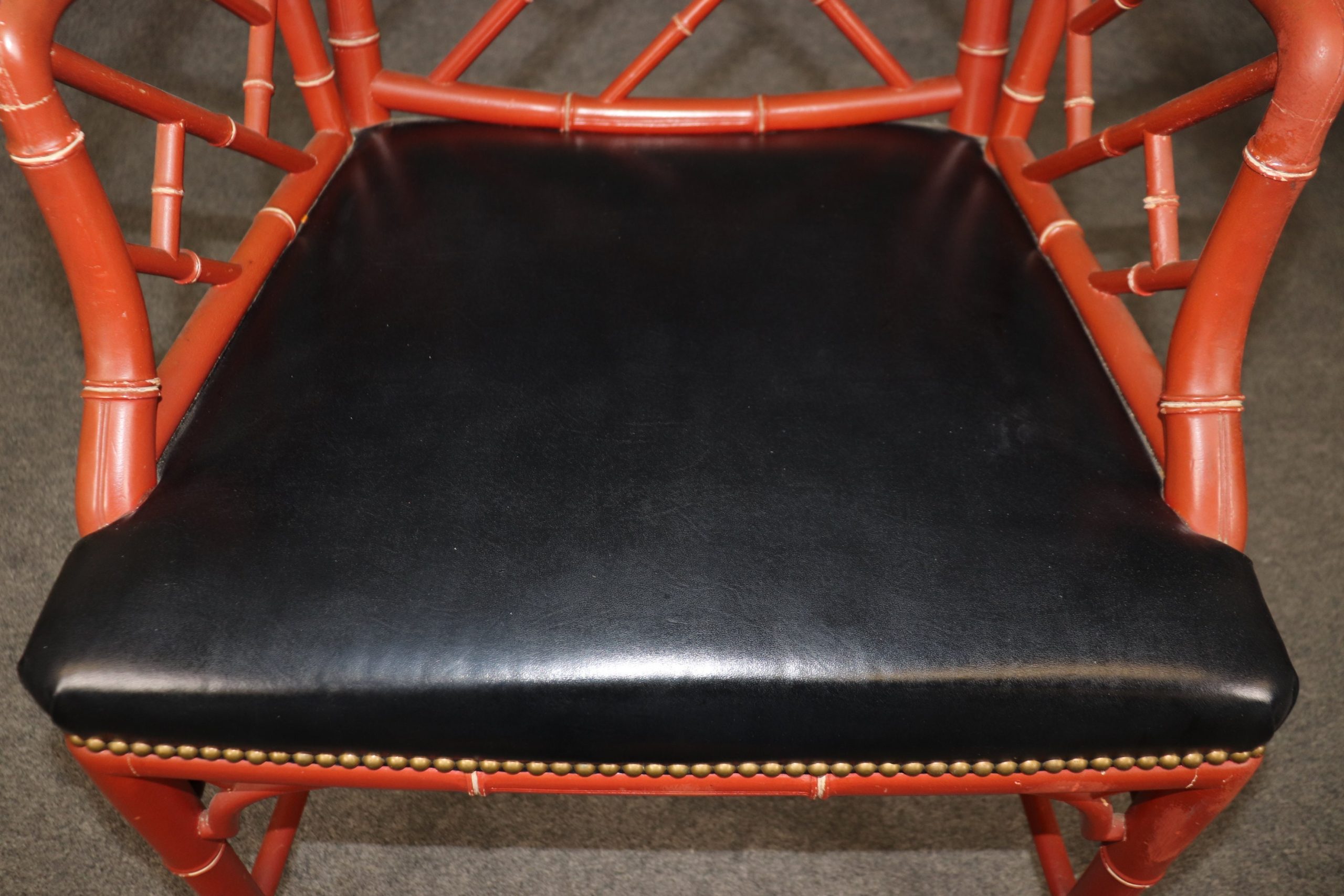 Mid Century Pair of Regency Style Red Faux Bamboo Armchairs, Accent Chairs - Image 9