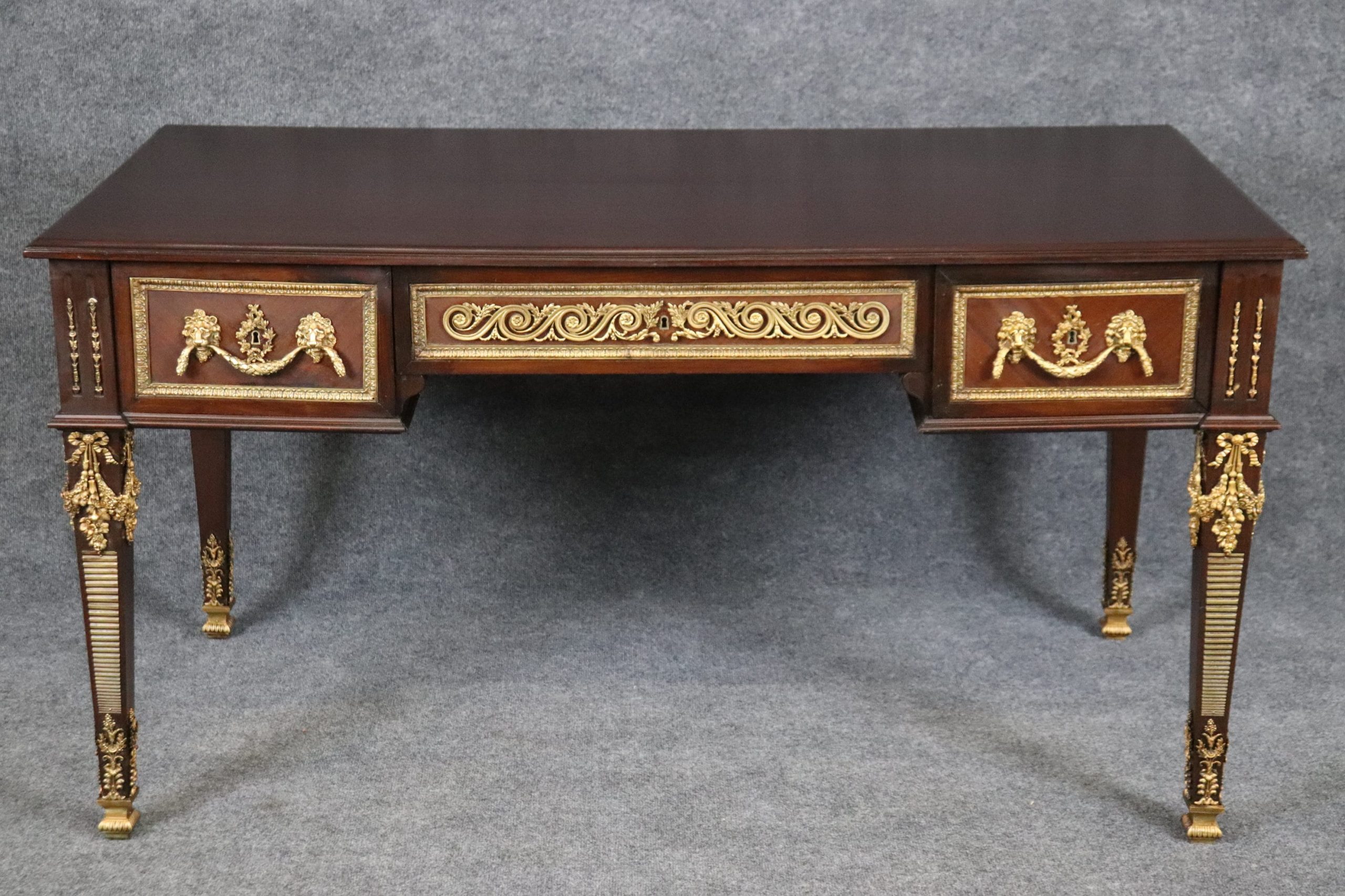 French Louis XVI Style Bronze Mounted Desk manner of Francois Linke, Executive Desk - Image 2