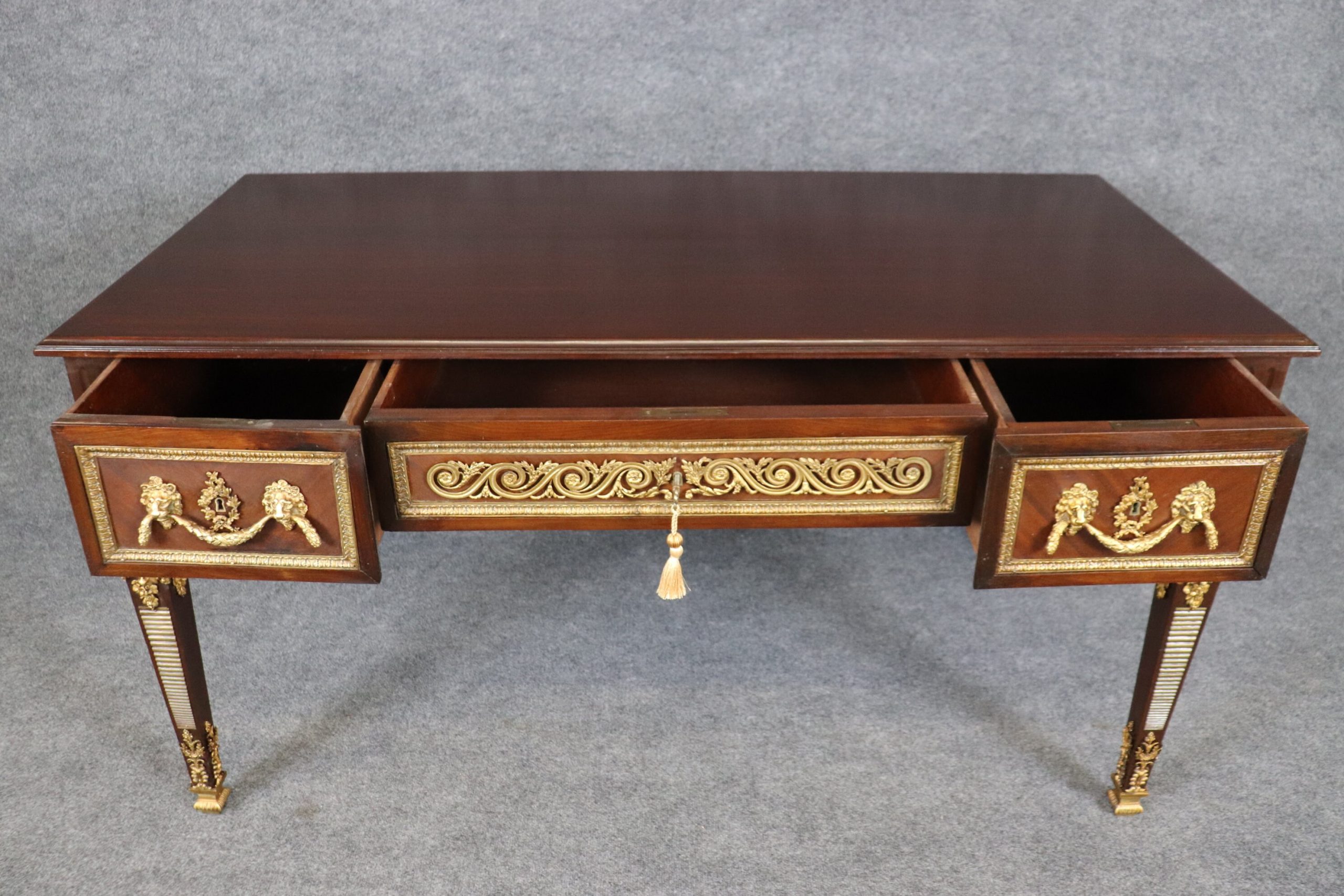 French Louis XVI Style Bronze Mounted Desk manner of Francois Linke, Executive Desk - Image 4