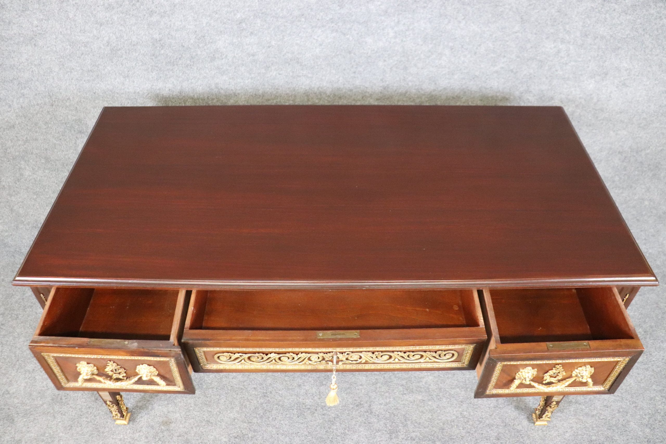 French Louis XVI Style Bronze Mounted Desk manner of Francois Linke, Executive Desk - Image 6