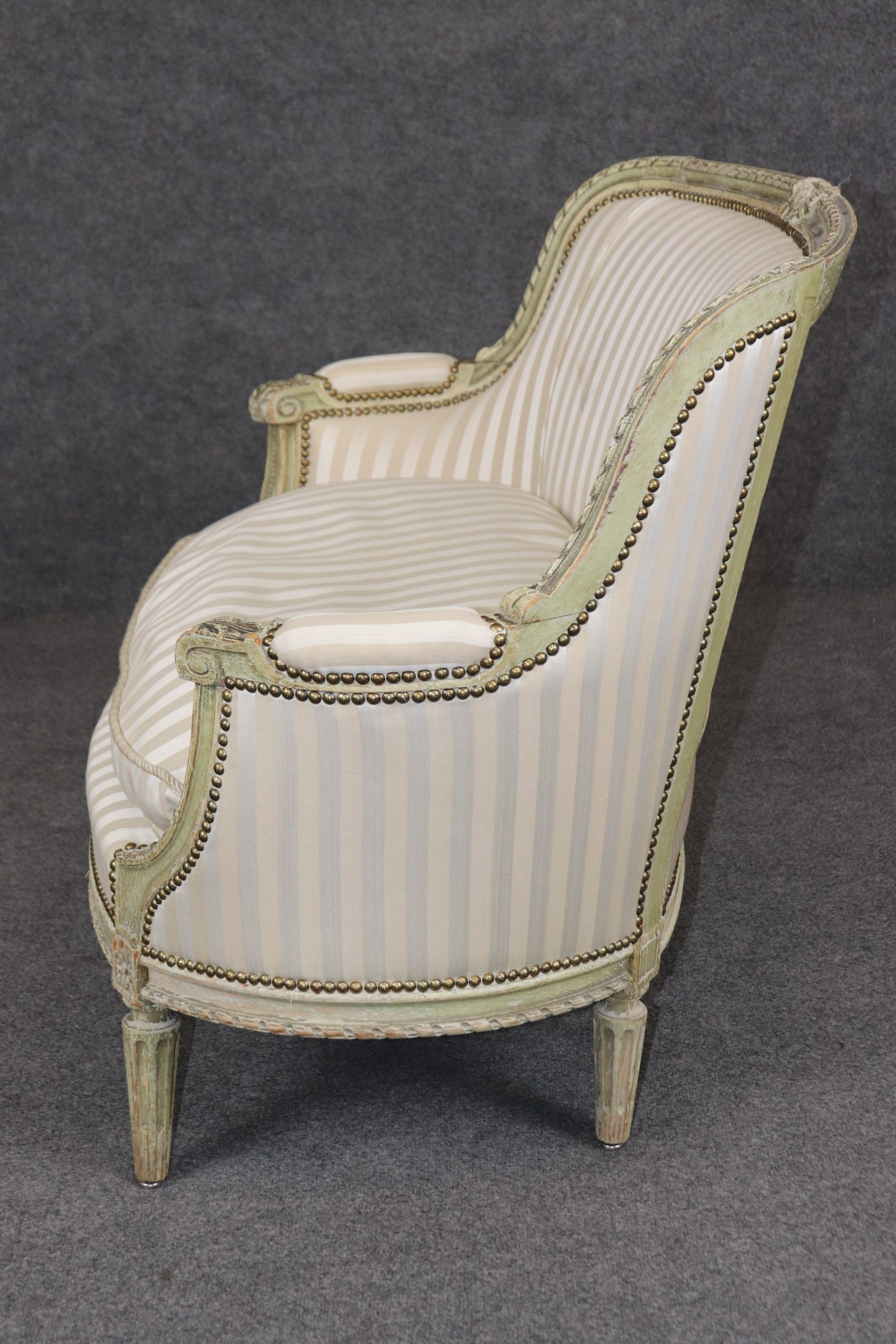 Antique French 19th Century Louis XVI Style Distressed Paint Decorated Settee, Loveseat - Image 2