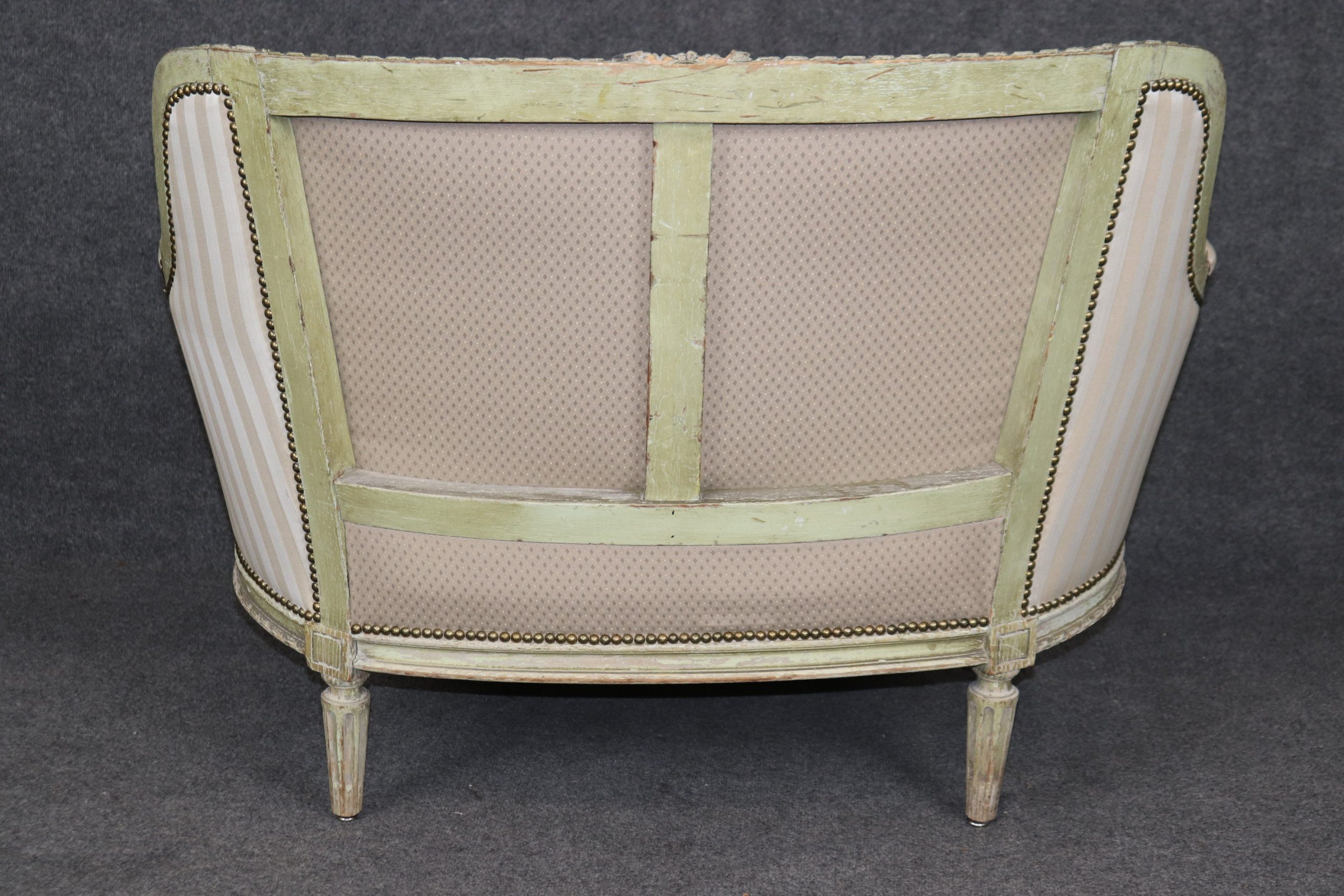 Antique French 19th Century Louis XVI Style Distressed Paint Decorated Settee, Loveseat - Image 4