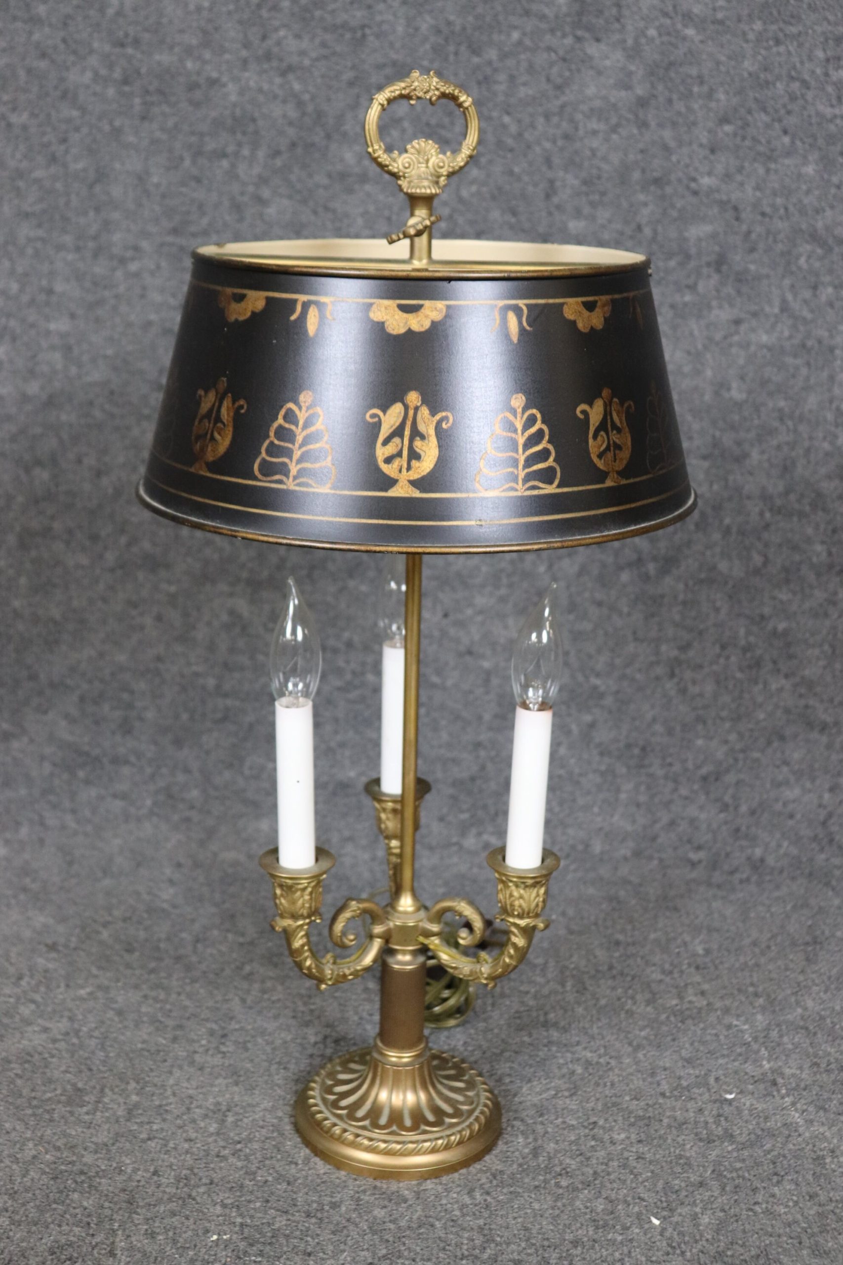 Antique French Empire Style Bouillotte Lamp with Tole Shade, Table Lamp - Image 2