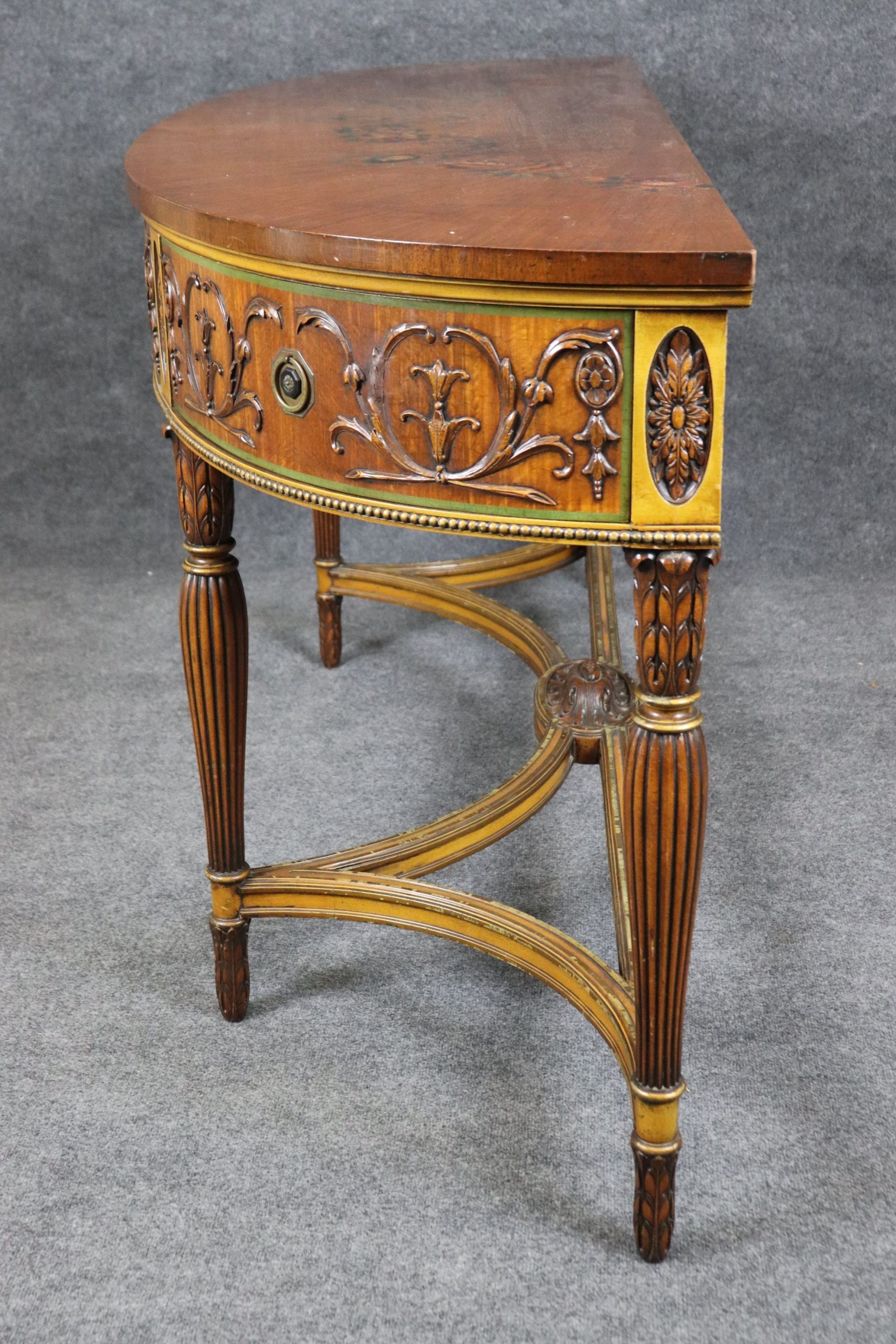 Vintage Adams Style Demilune Console Table: Painted Accent Sofa Table - Image 2