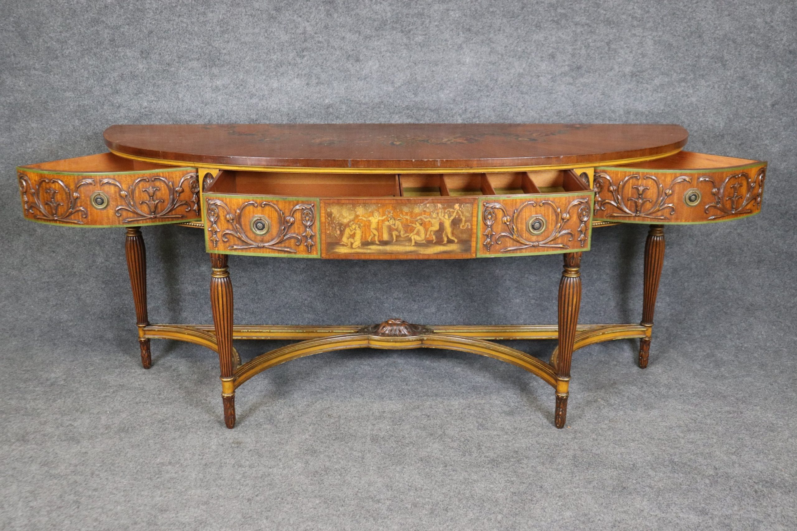 Vintage Adams Style Demilune Console Table: Painted Accent Sofa Table - Image 5