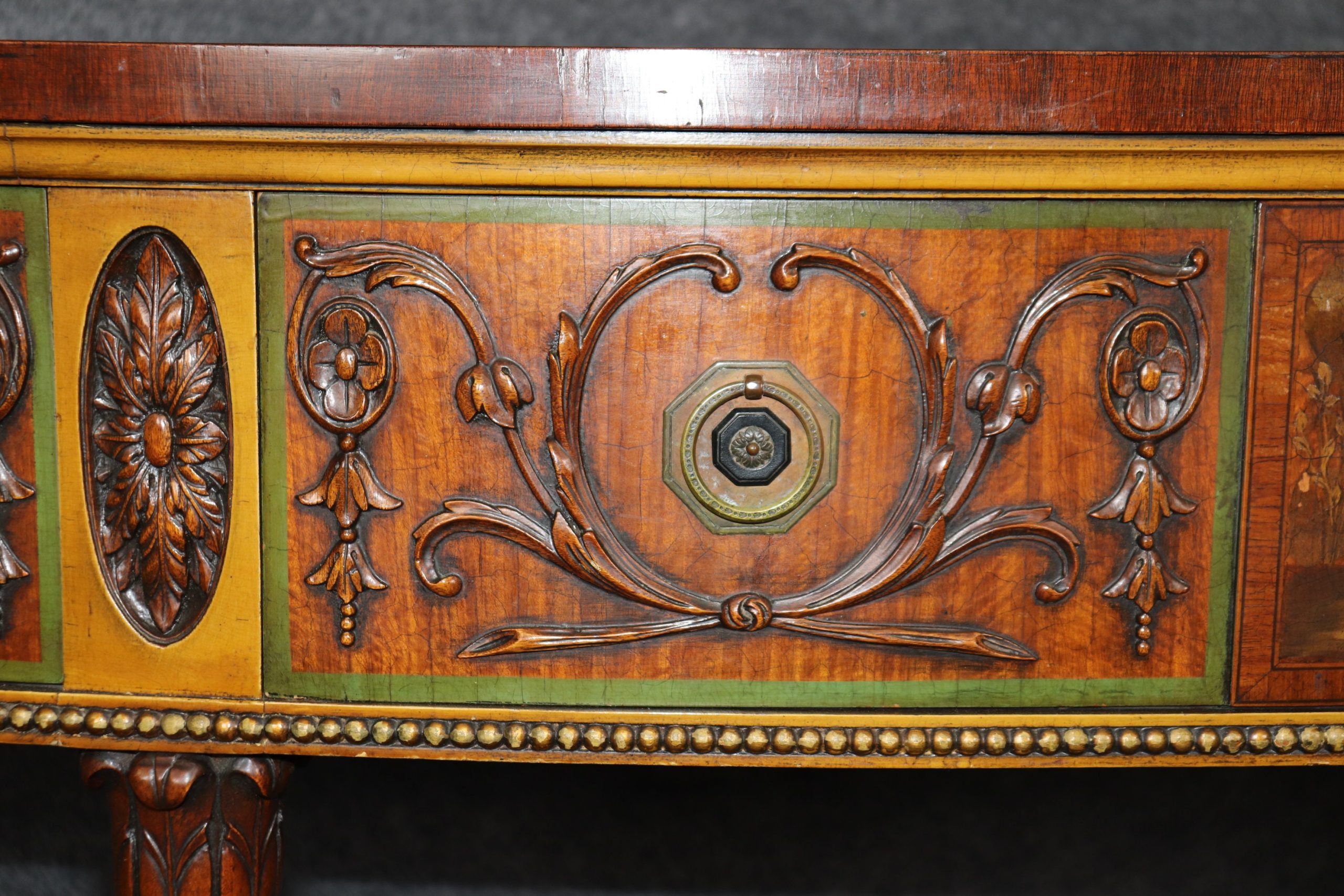 Vintage Adams Style Demilune Console Table: Painted Accent Sofa Table - Image 9