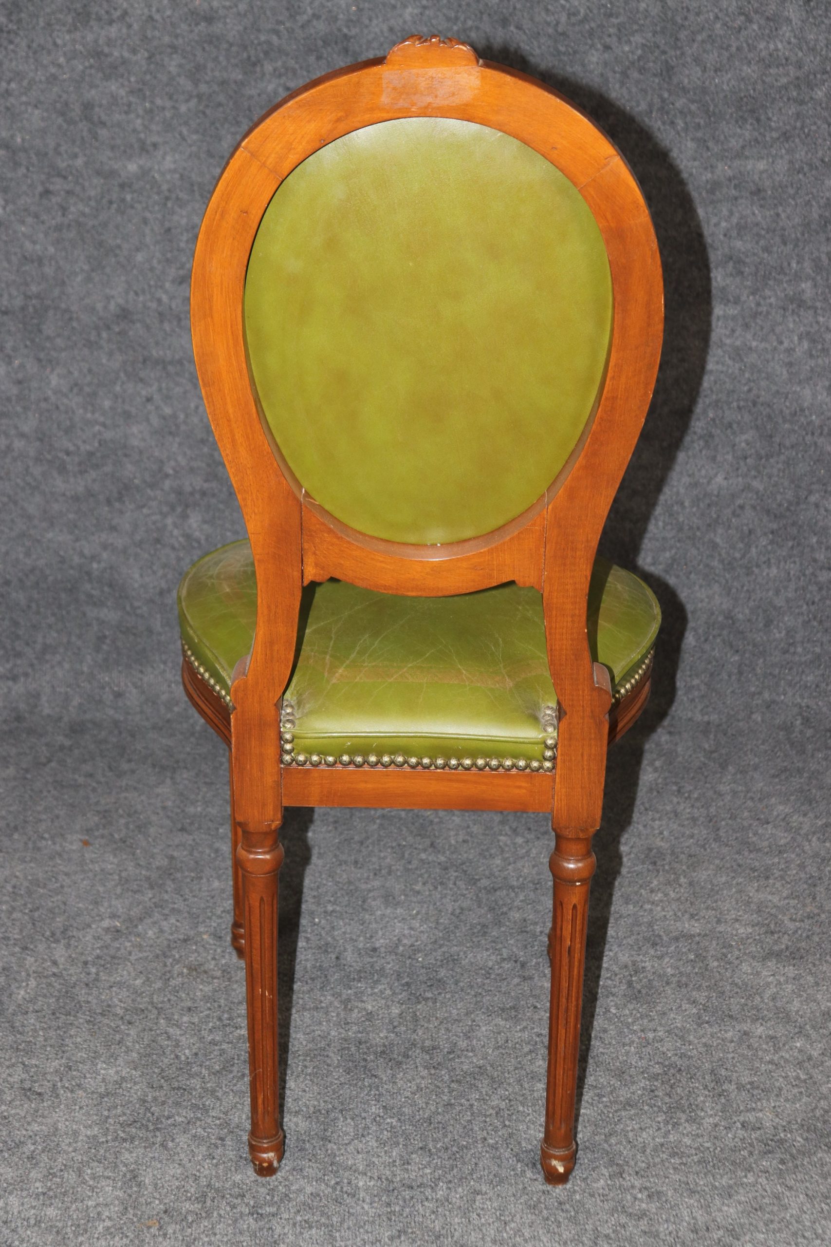 Vintage Louis XVI Style Green Leather Side Chair, Accent Chair - Image 4