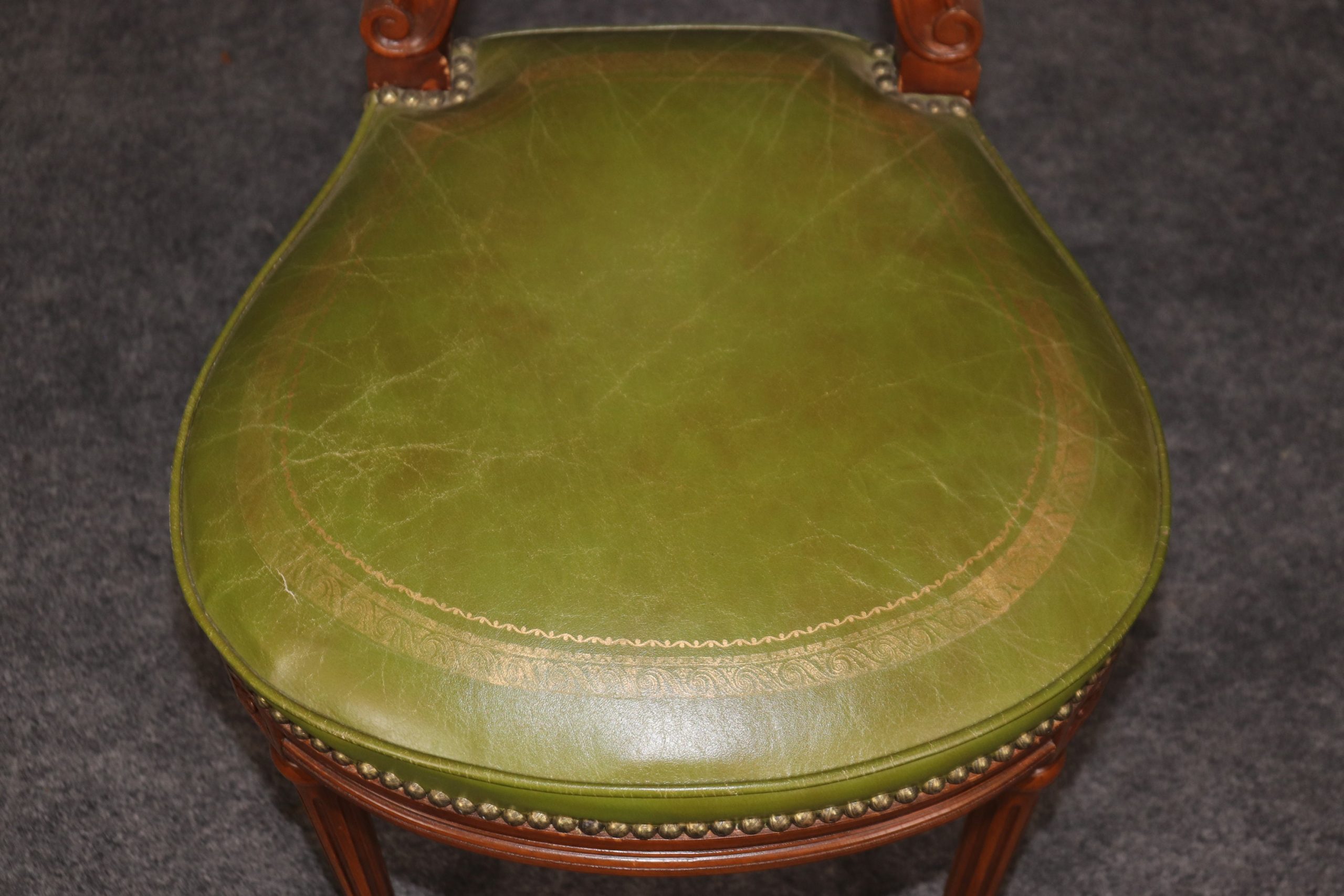 Vintage Louis XVI Style Green Leather Side Chair, Accent Chair - Image 7