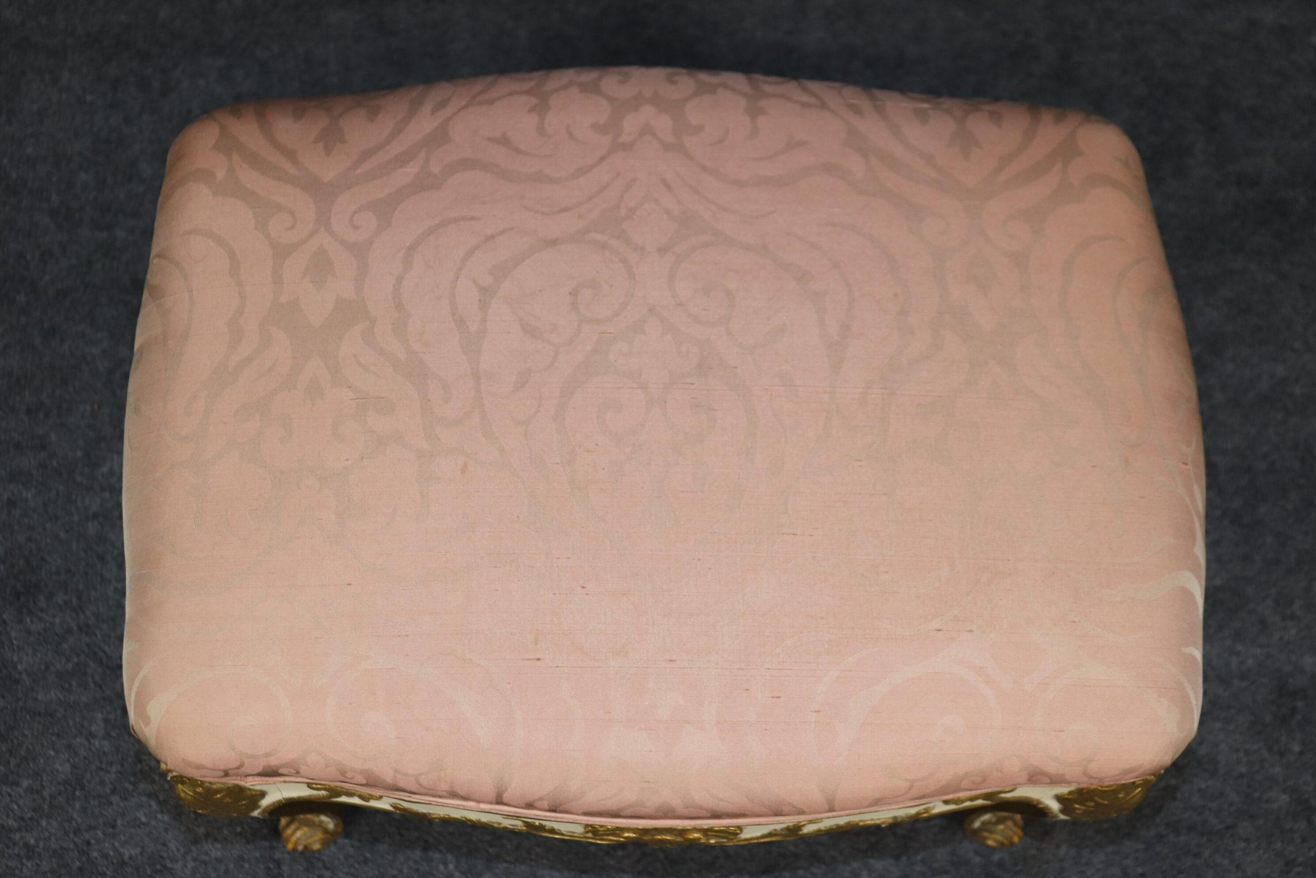 Antique Early 20th Century Regency Style Carved Creme and Gold Gilt Bench, Footstool - Image 6