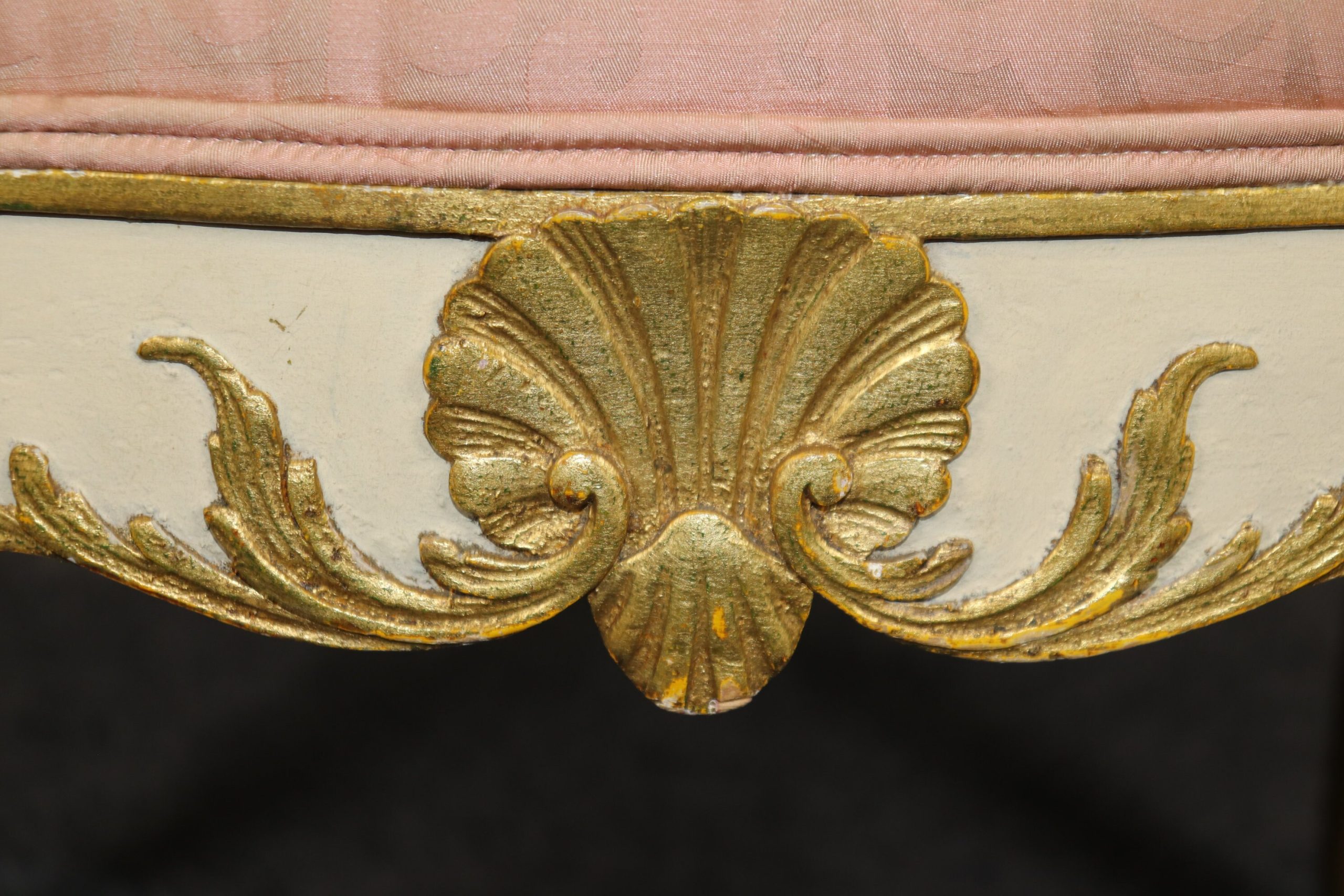 Antique Early 20th Century Regency Style Carved Creme and Gold Gilt Bench, Footstool - Image 8