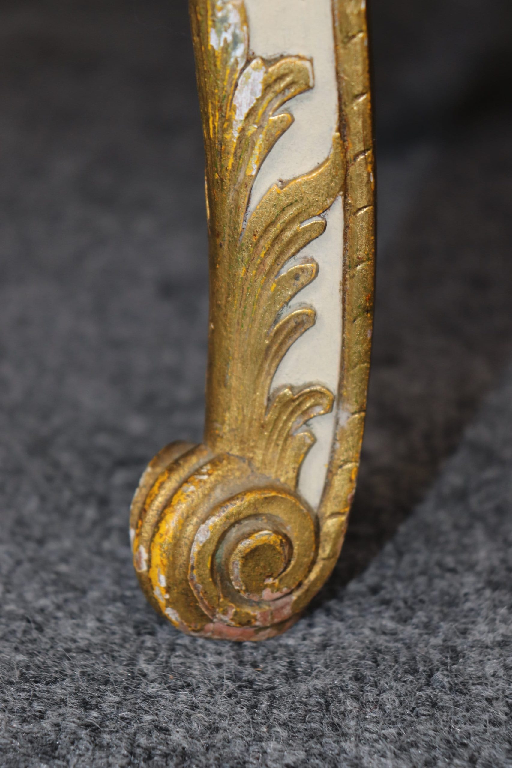 Antique Early 20th Century Regency Style Carved Creme and Gold Gilt Bench, Footstool - Image 9