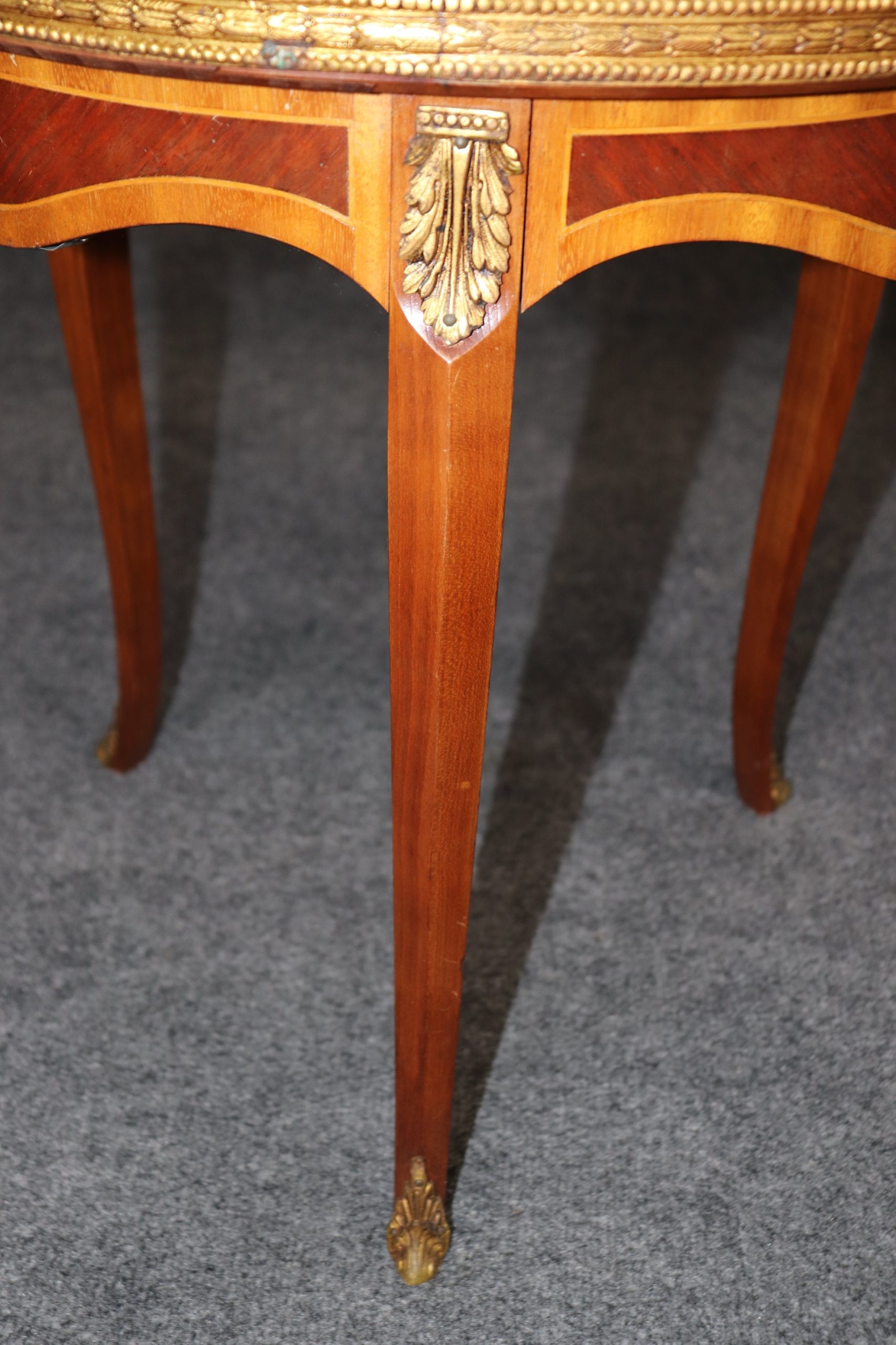Pair Louis XV Style Brass Mounted Inlaid Marble Top End Tables Side Tables, Accent Tables - Image 7