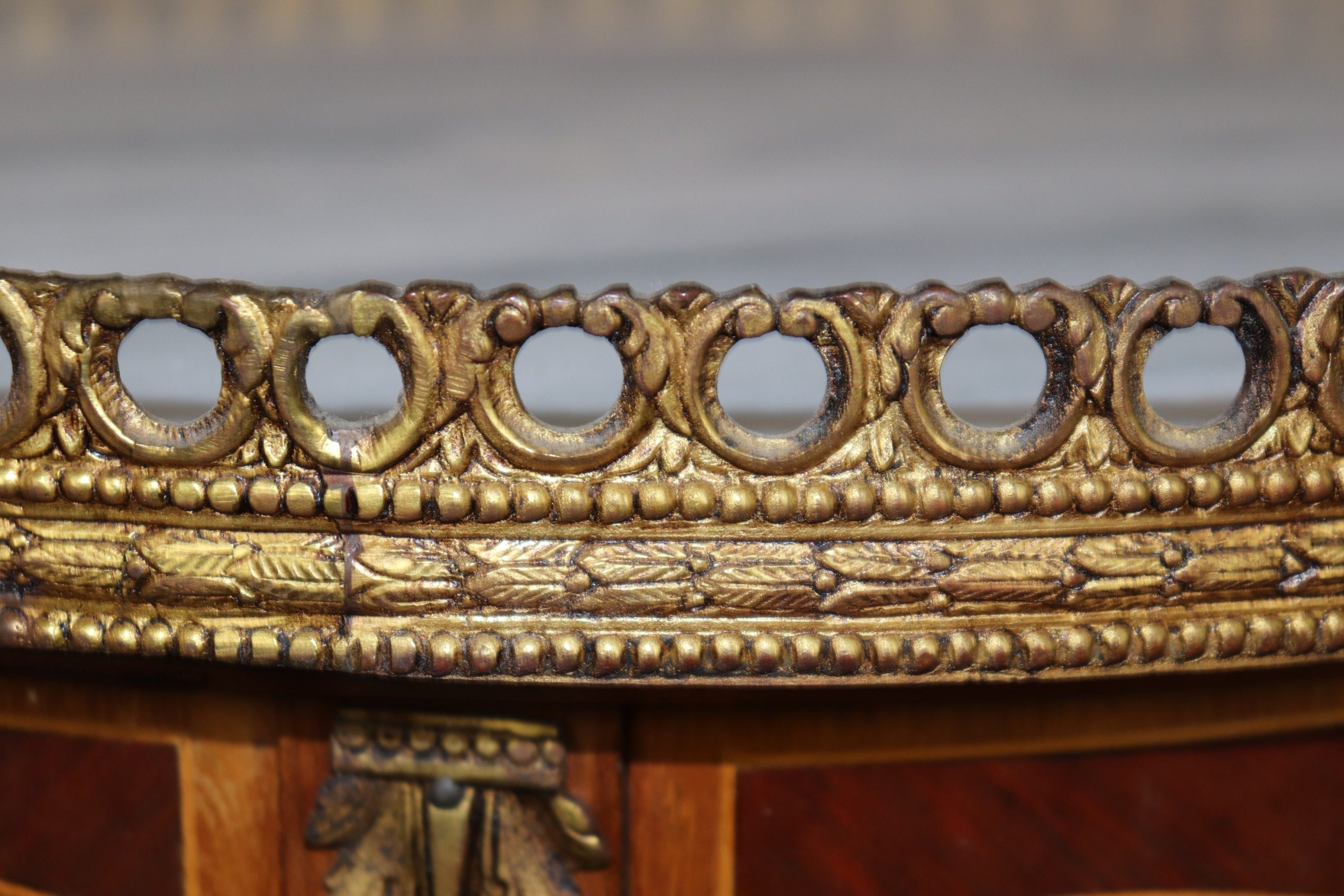 Pair Louis XV Style Brass Mounted Inlaid Marble Top End Tables Side Tables, Accent Tables - Image 8