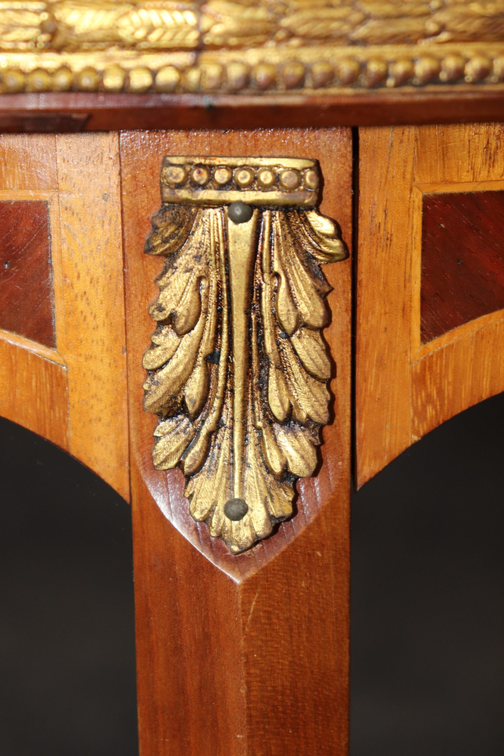 Pair Louis XV Style Brass Mounted Inlaid Marble Top End Tables Side Tables, Accent Tables - Image 9