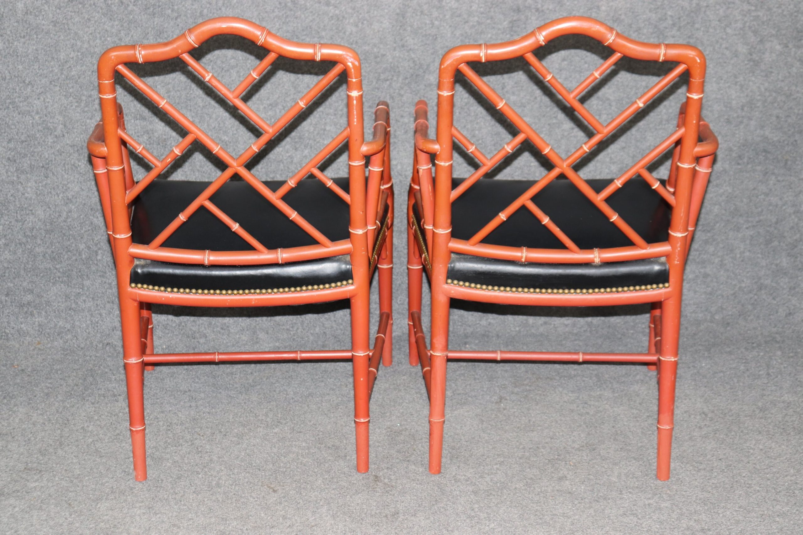 Mid Century Pair of Regency Style Red Faux Bamboo Armchairs, Accent Chairs - Image 3