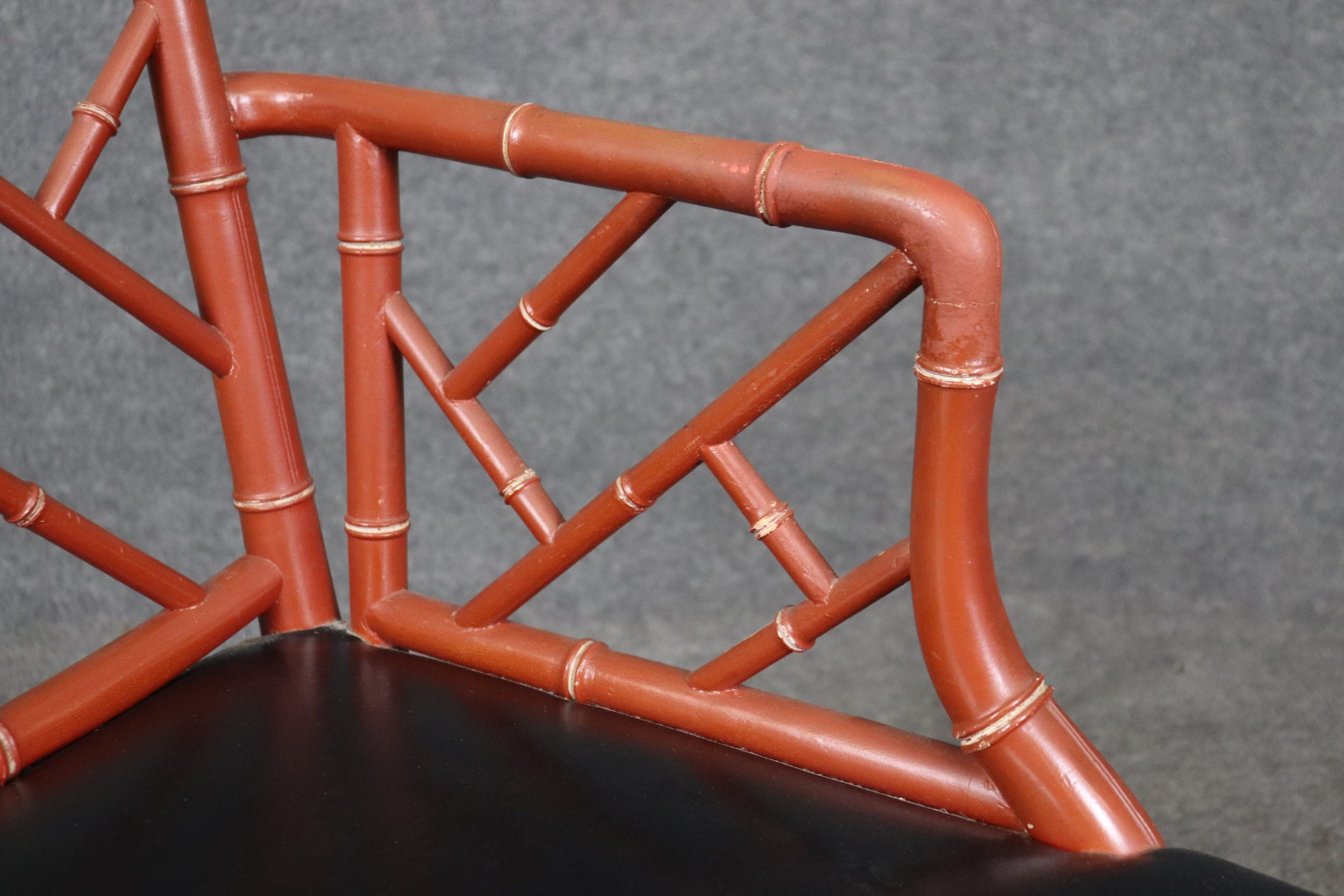 Mid Century Pair of Regency Style Red Faux Bamboo Armchairs, Accent Chairs - Image 8