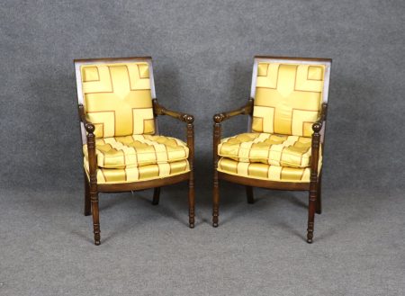 Pair of Louis XVI Directoire Style Upholstered Armchairs, Accent Chairs