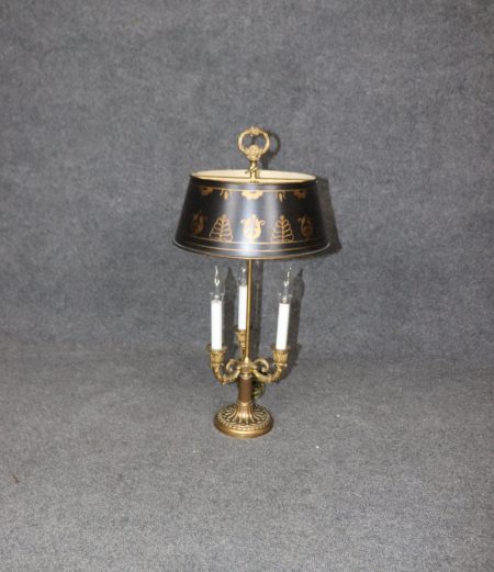 Antique French Empire Style Bouillotte Lamp with Tole Shade, Table Lamp