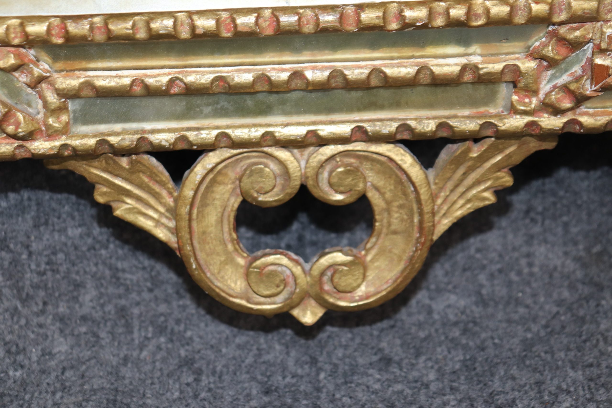 Antique 19th Century Italian Carved Gold Gilt Wall Hanging Mirror, Accent Mirror - Image 8