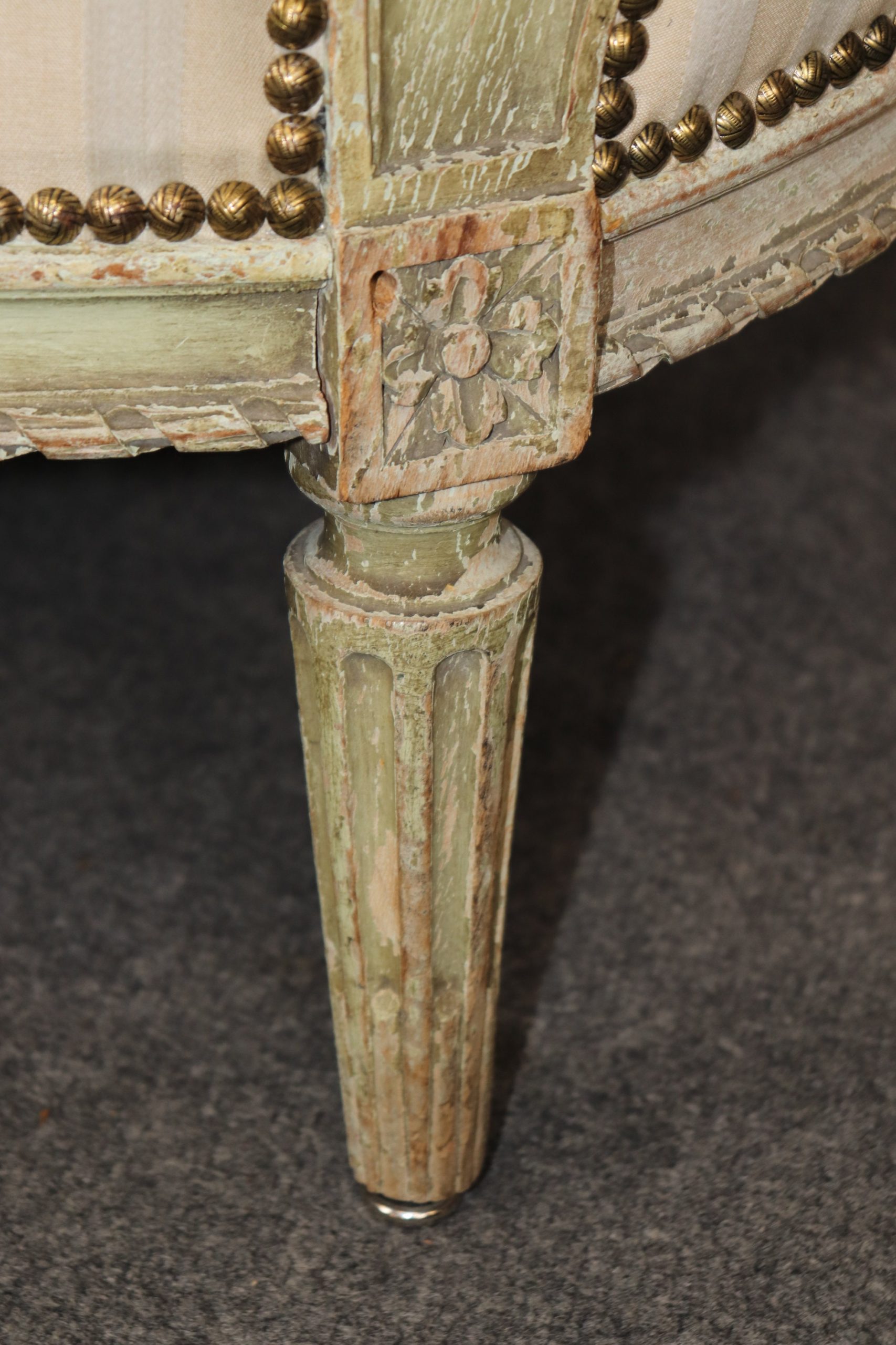 Antique French 19th Century Louis XVI Style Distressed Paint Decorated Settee, Loveseat - Image 3