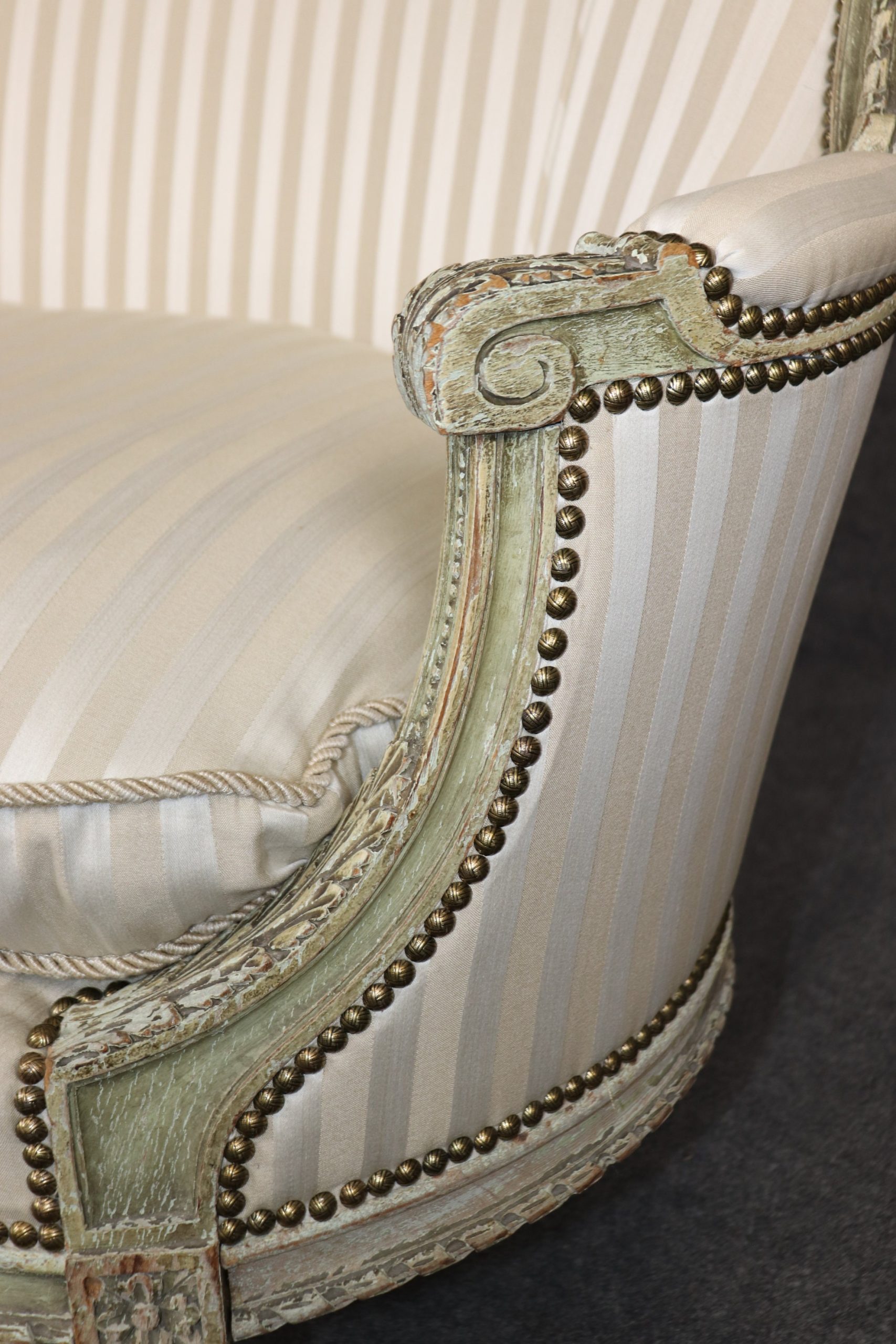 Antique French 19th Century Louis XVI Style Distressed Paint Decorated Settee, Loveseat - Image 6