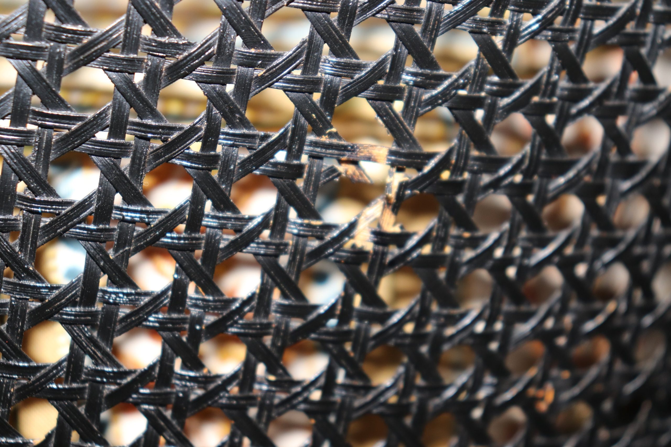 Vintage Pair of Regency Style Ebonized Black Cane Back Bergeres with Brass Accents, Vintage Chairs - Image 8