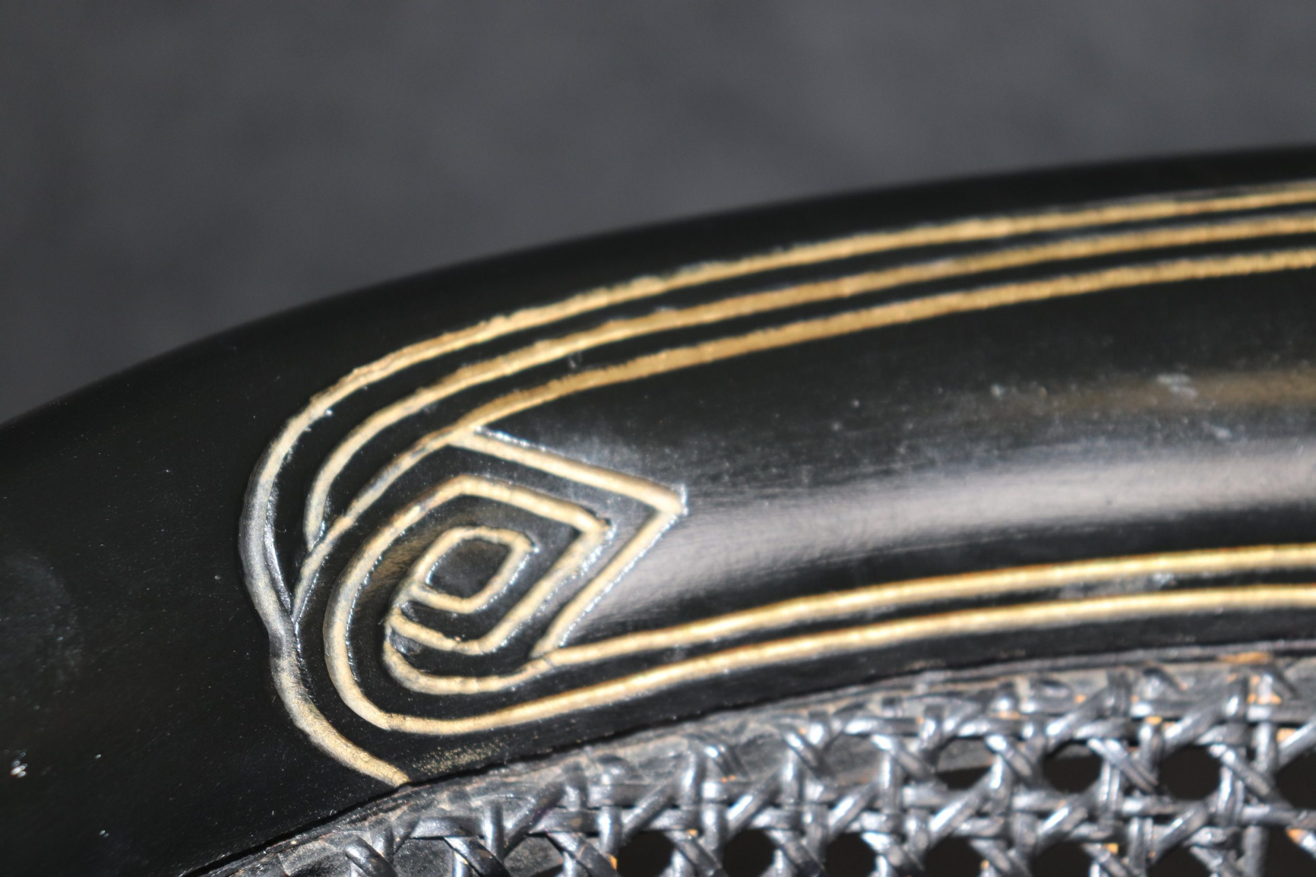 Vintage Pair of Regency Style Ebonized Black Cane Back Bergeres with Brass Accents, Vintage Chairs - Image 9