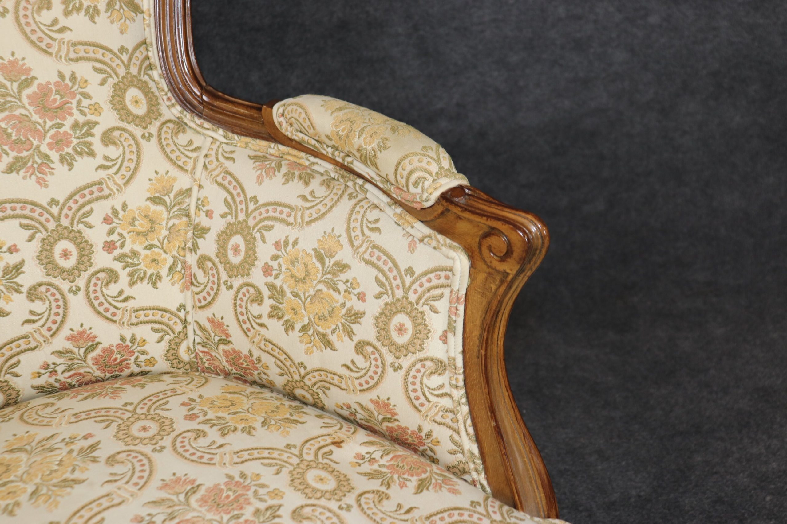 Vintage Louis XV Style Armchairs: Floral Upholstered Bergeres, Pair - Image 8