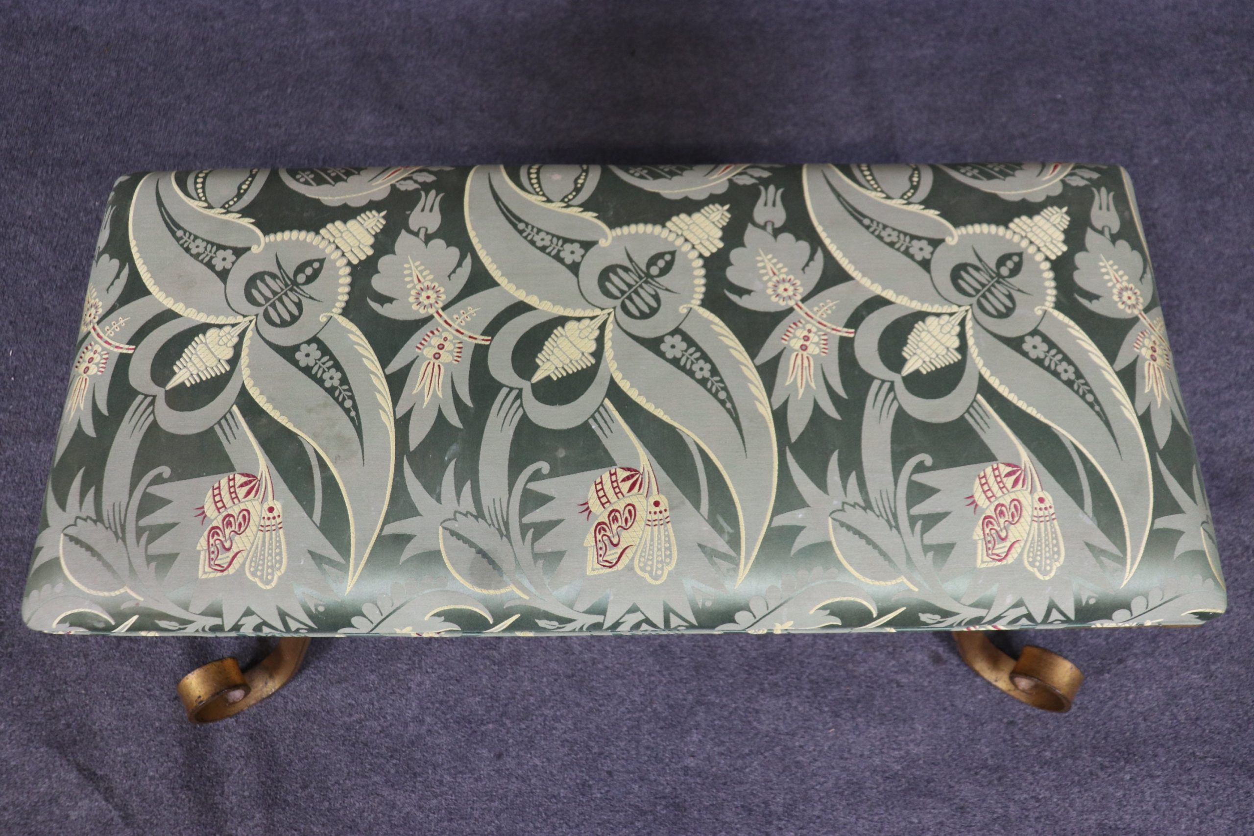 Vintage Hollywood Regency Gilt Metal Upholstered Bench, Footstool - Image 4