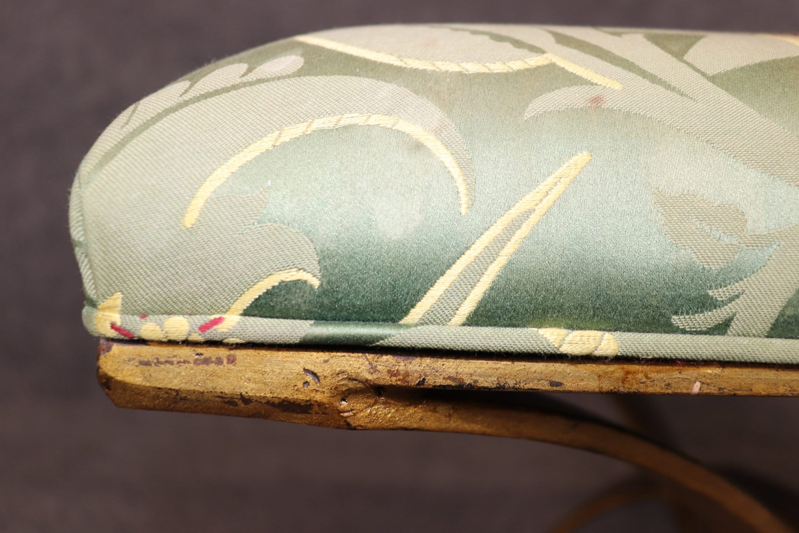 Vintage Hollywood Regency Gilt Metal Upholstered Bench, Footstool - Image 10
