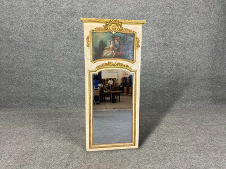Antique 18th Century French Louis XVI Style Paint Decorated Trumeau Wall Hanging Mirror, Accent Mirror