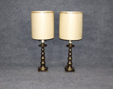 Pair of MCM Hollywood Regency Style Brass Table Lamps by Stiffel, Accent Lamps. Vintage Lamp