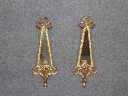 Pair of Petite Italian Rococo Style Gold Gilt Mirrored Sconces circa 1910, Antique Sconces