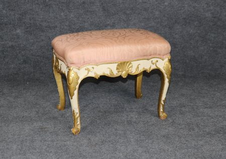 Antique Early 20th Century Regency Style Carved Creme and Gold Gilt Bench, Footstool