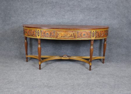 Vintage Adams Style Demilune Console Table: Painted Accent Sofa Table